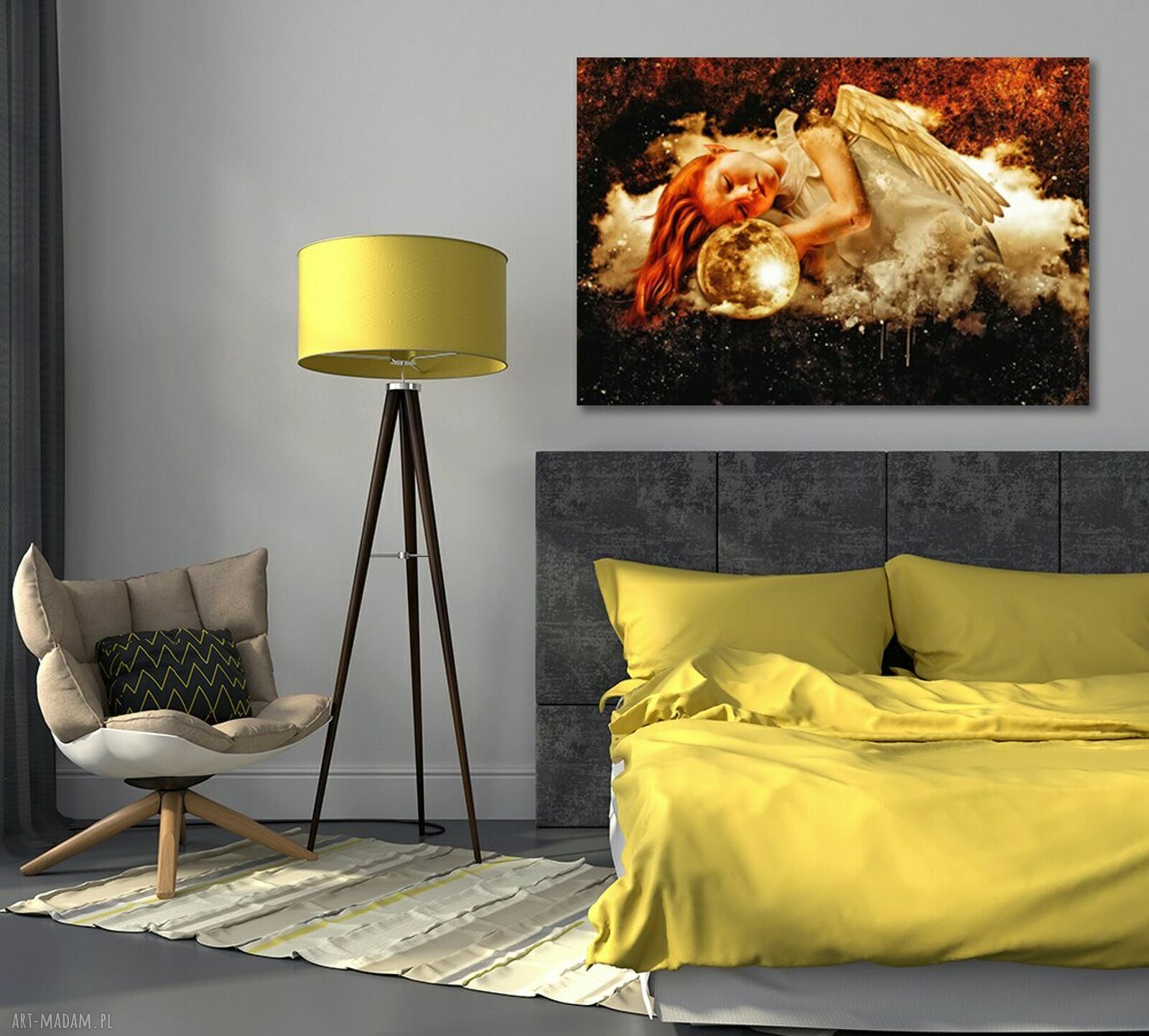 Obraz anioł z księżycem i skrzydłami - 120x80 cm