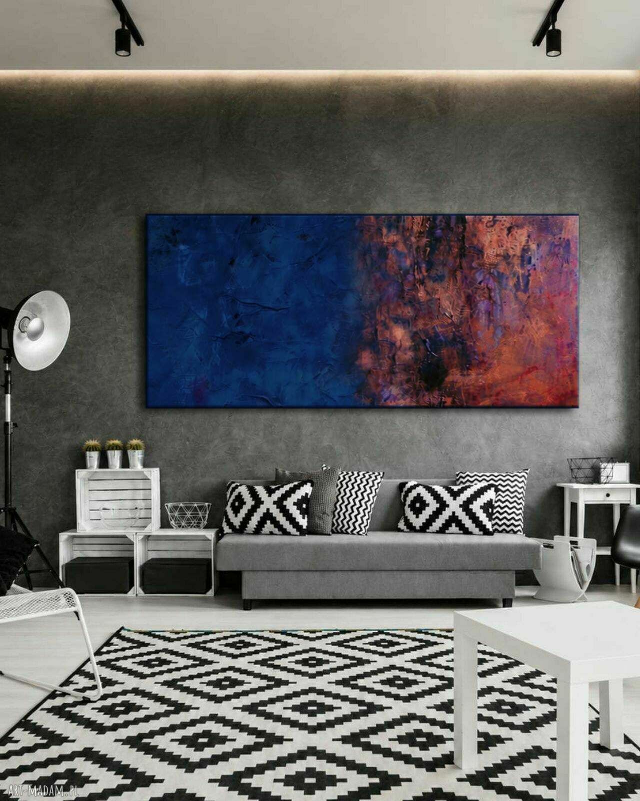 Obraz strukturalny 80x160 cm w kolorach różowa miedź, indygo i granat