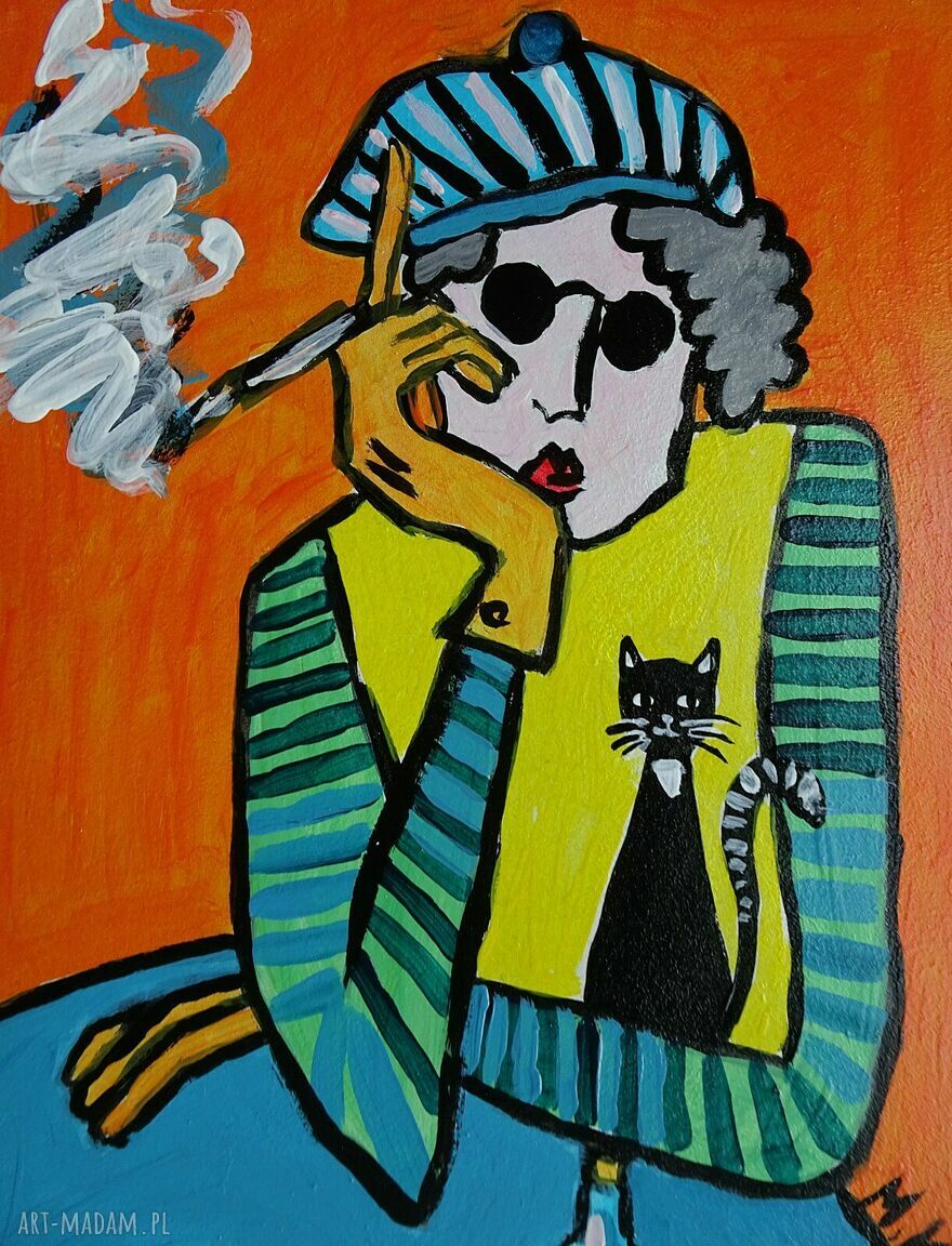 Obraz Babcia z fajką do salonu - akryl na płycie 21x29 cm
