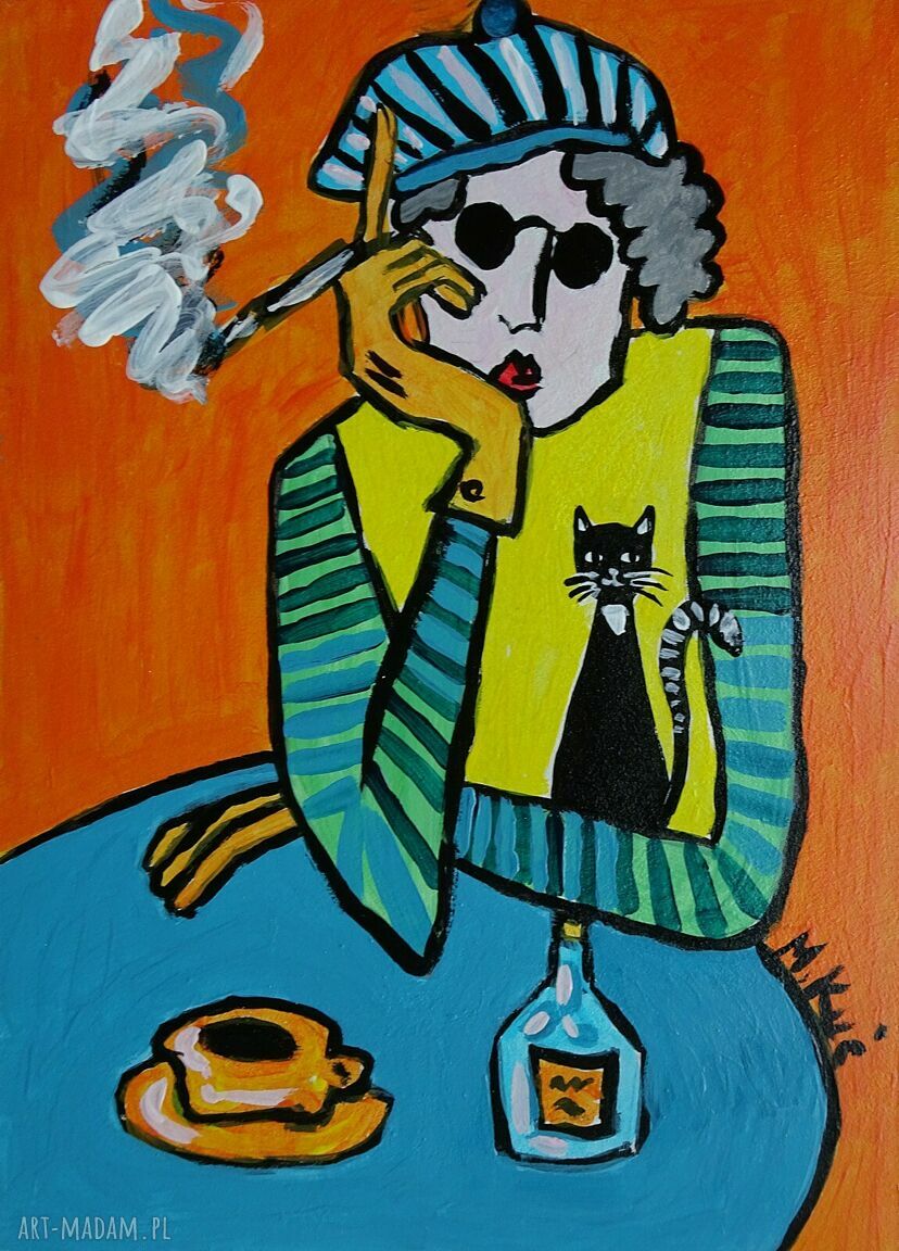 Obraz Babcia z fajką do salonu - akryl na płycie 21x29 cm