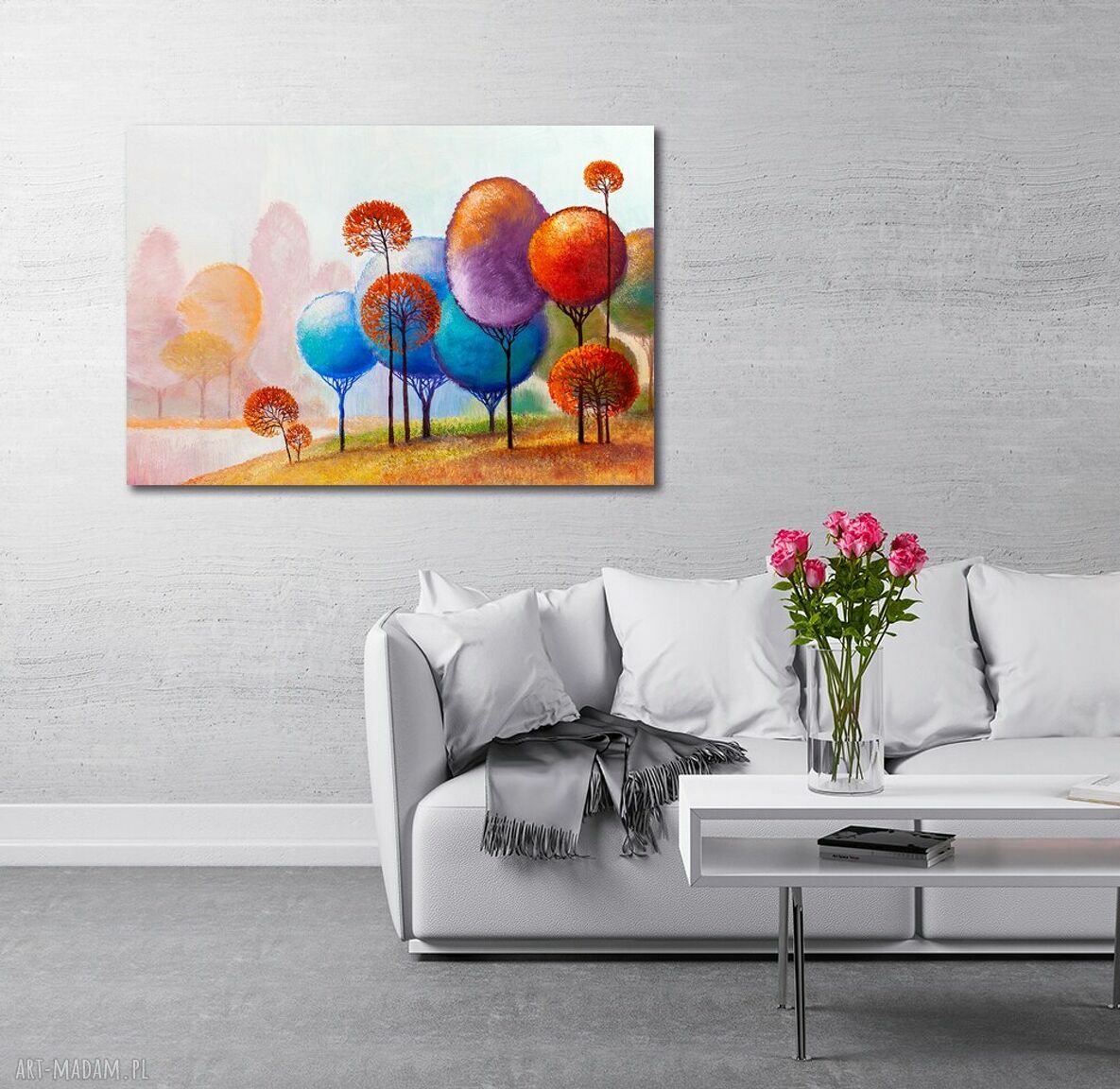 Bajkowe drzewa - kolorowy obraz na płótnie 120x80 cm