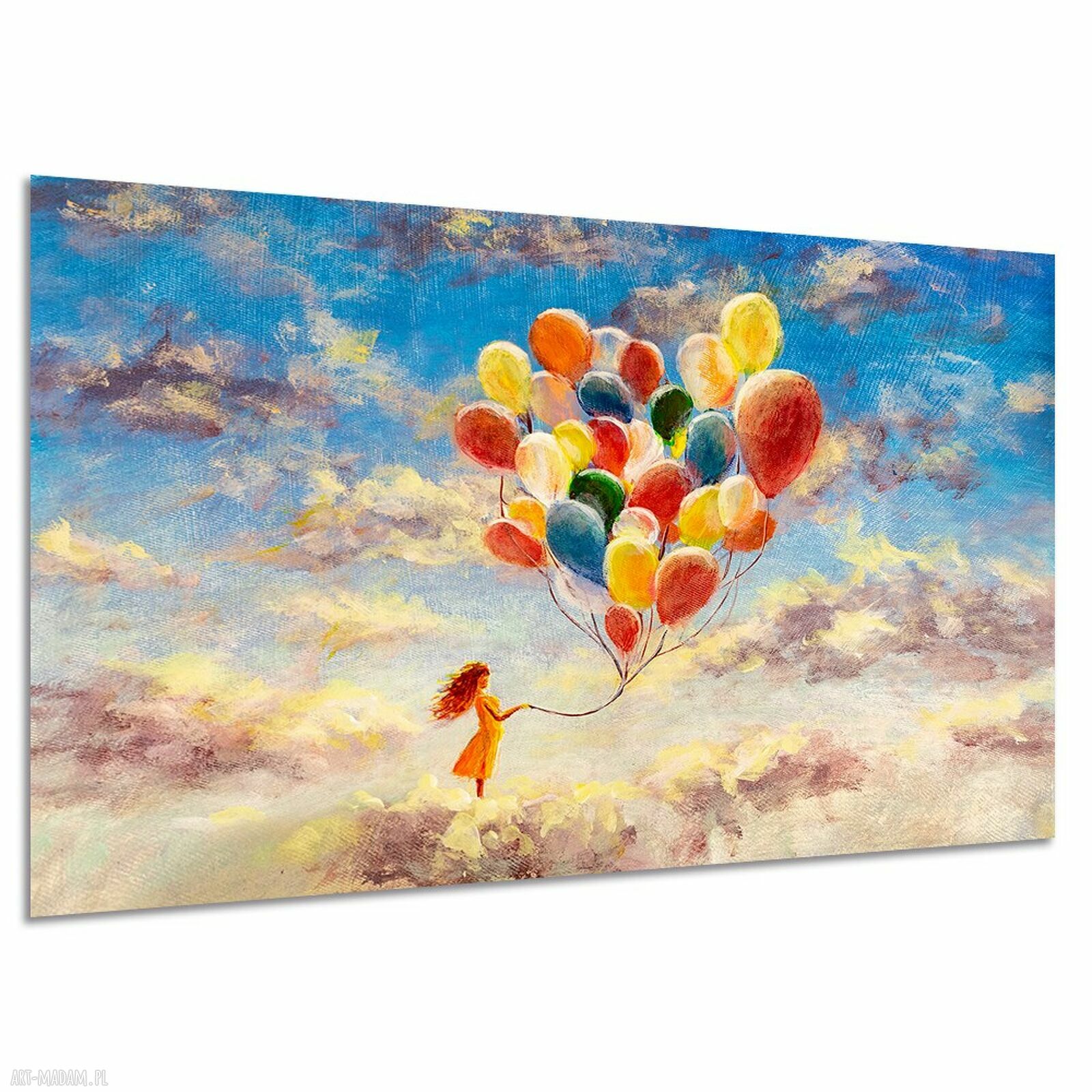 Obraz na płótnie Balony - dziewczynka w chmurach, 120x80 cm