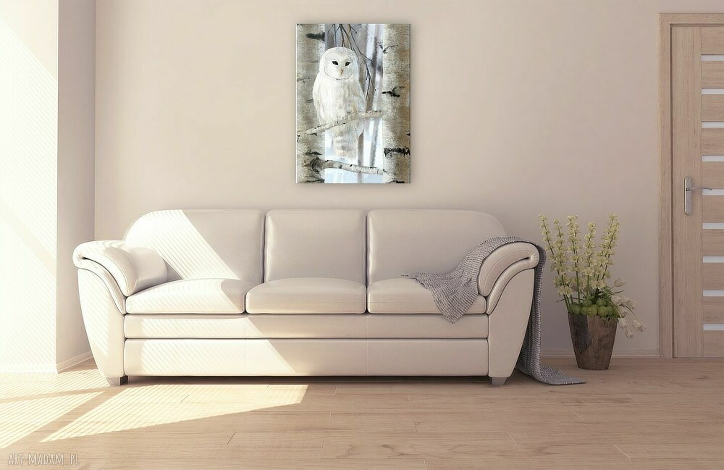 Obraz „Biała sowa” 100x70 cm na płótnie - skandynawski