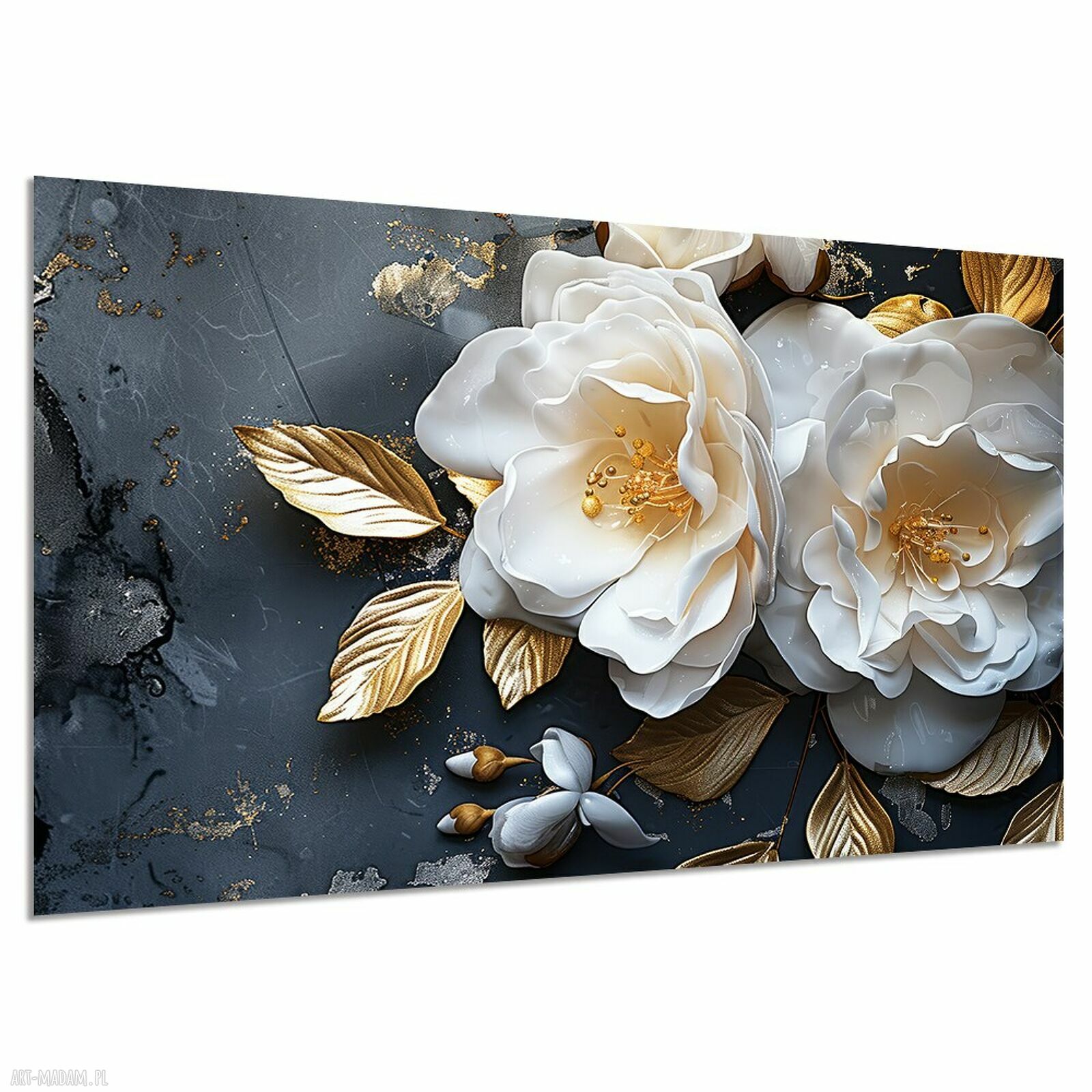 Obraz na płótnie Białe magnolie ze złotymi liśćmi 120x80 cm
