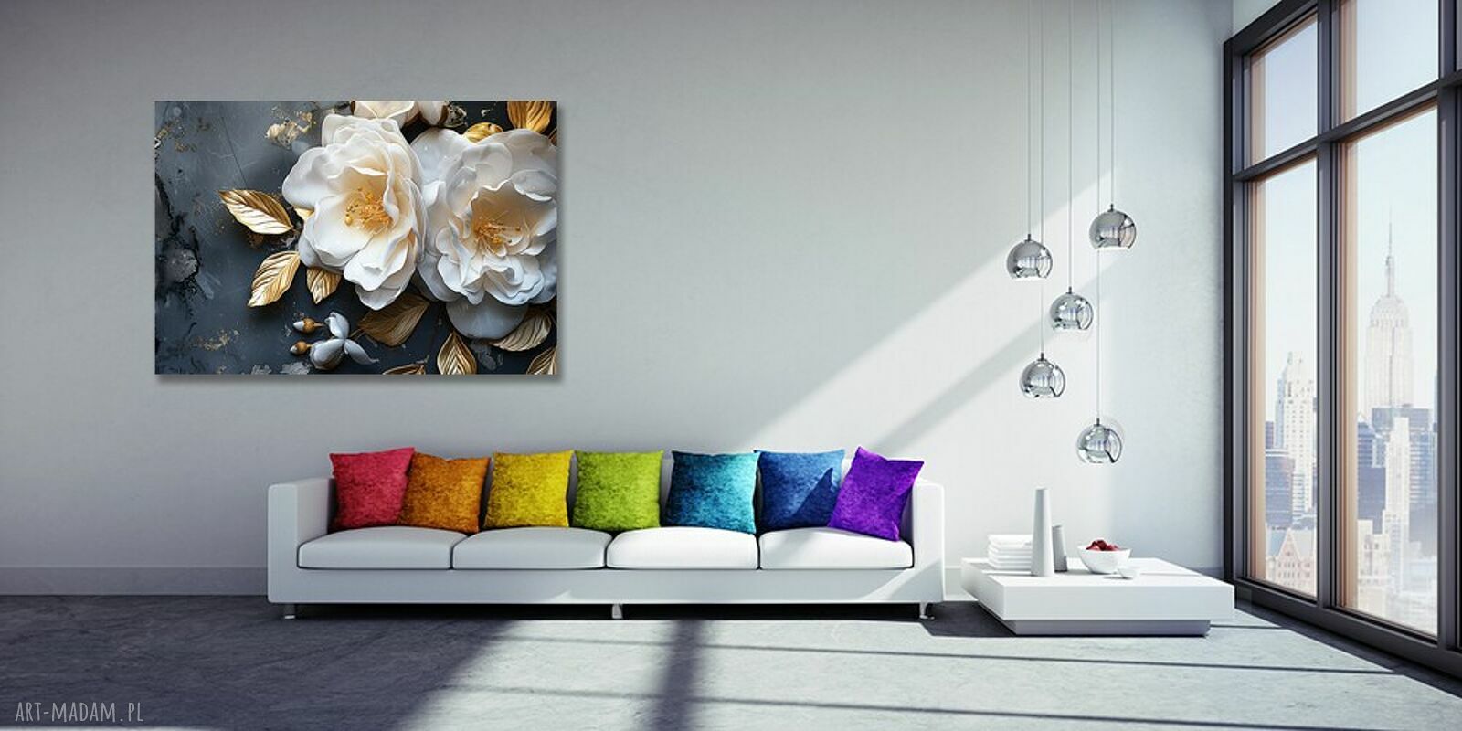 Obraz na płótnie Białe magnolie ze złotymi liśćmi 120x80 cm