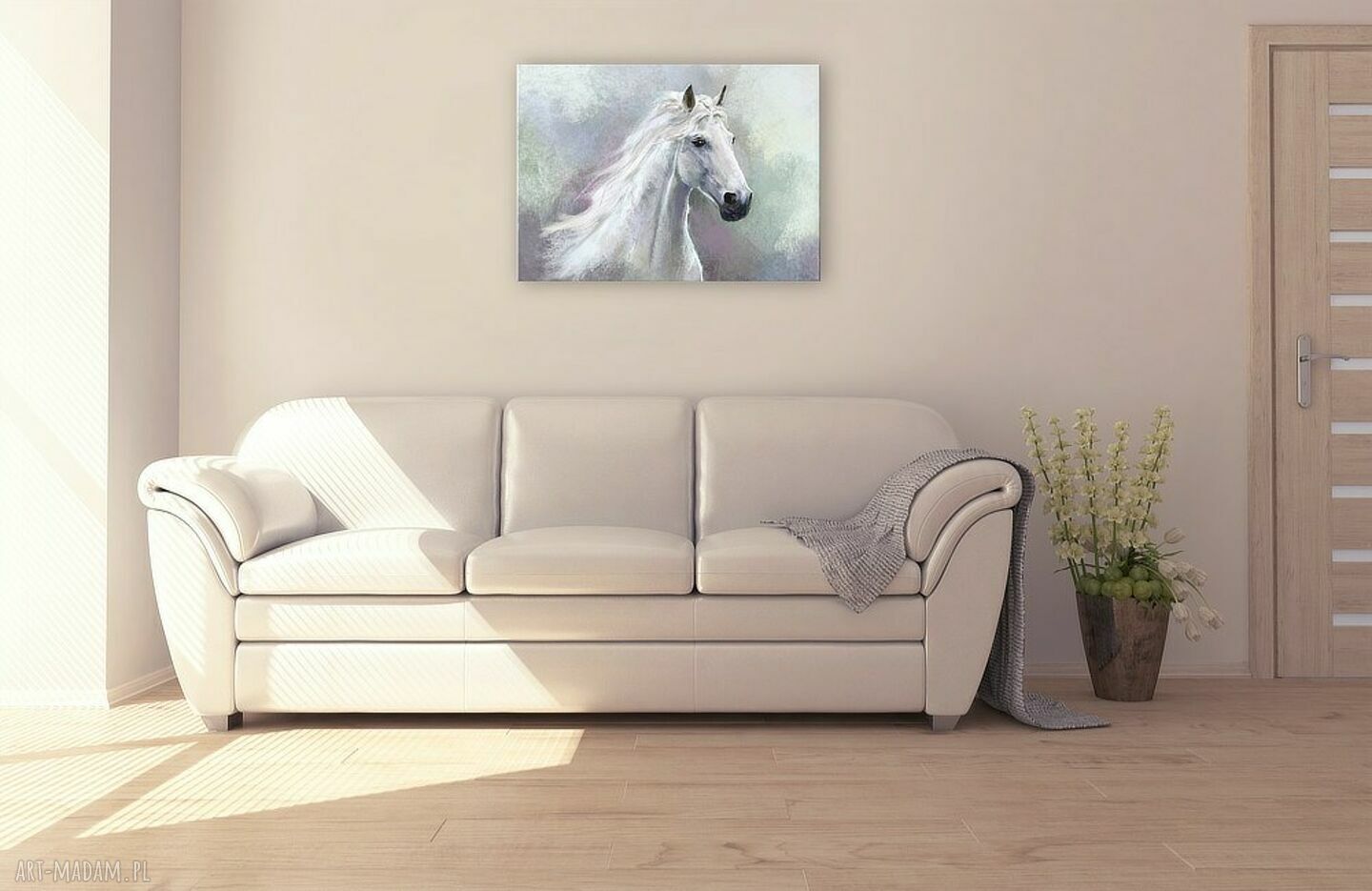 Obraz Biały Koń 100x70 cm - gotowy do zawieszenia na płótnie