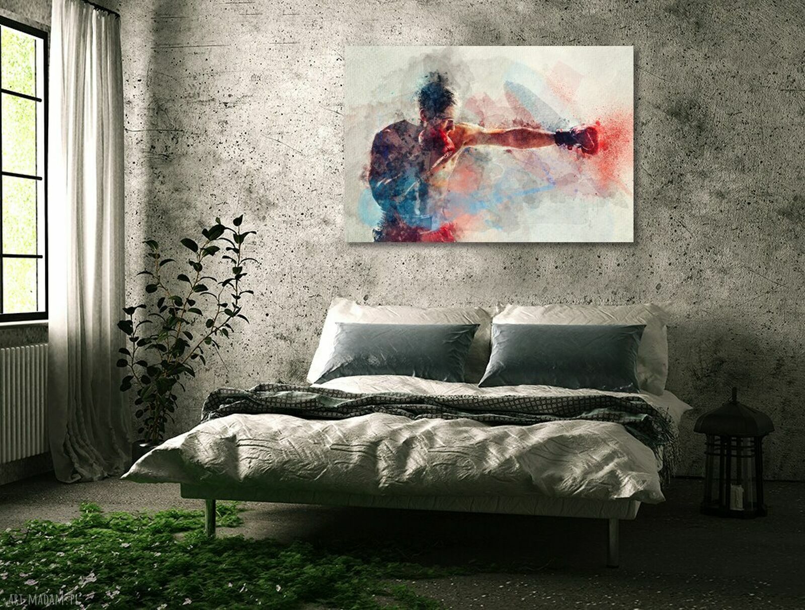 Obraz bokser - dynamiczna akwarela na płótnie 120 x 80 cm