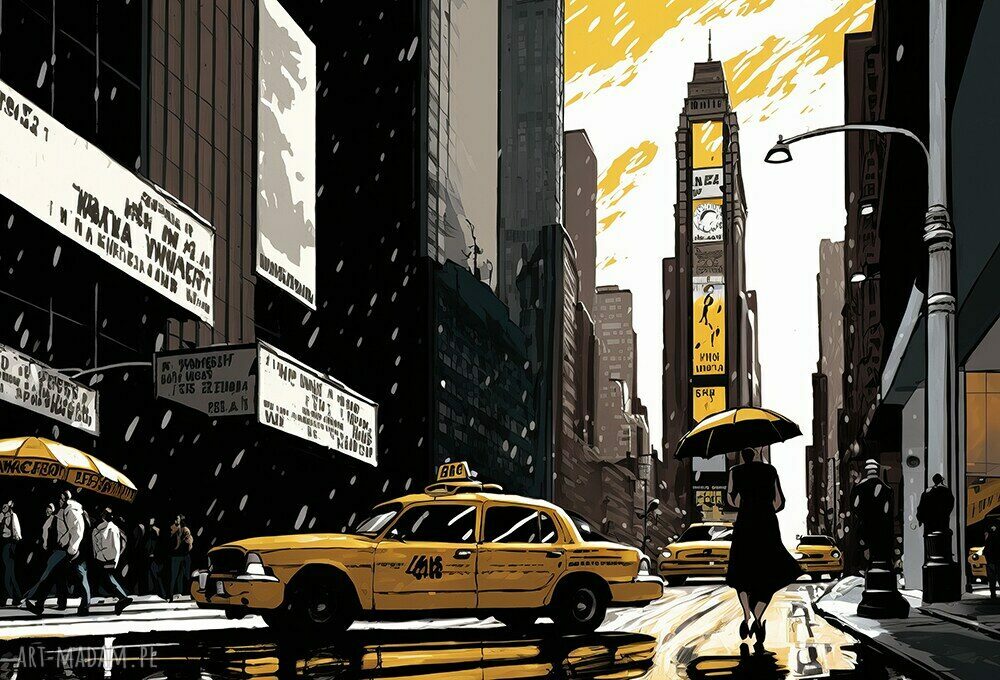 Obraz canvas ścienny Taxi New York AUTO 7 120x80 żółto-czarny