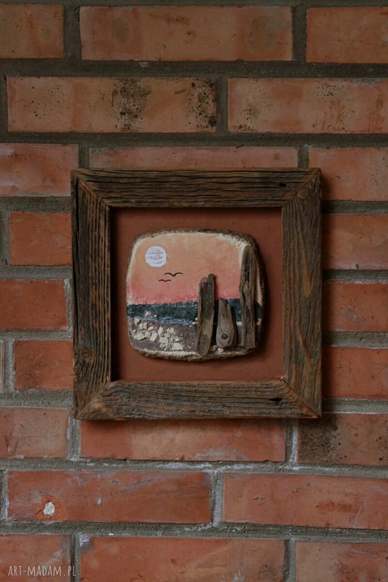 Obraz ceramiczny w drewnianej ramie Enio Art - morze i zachód słońca (29x29 cm)