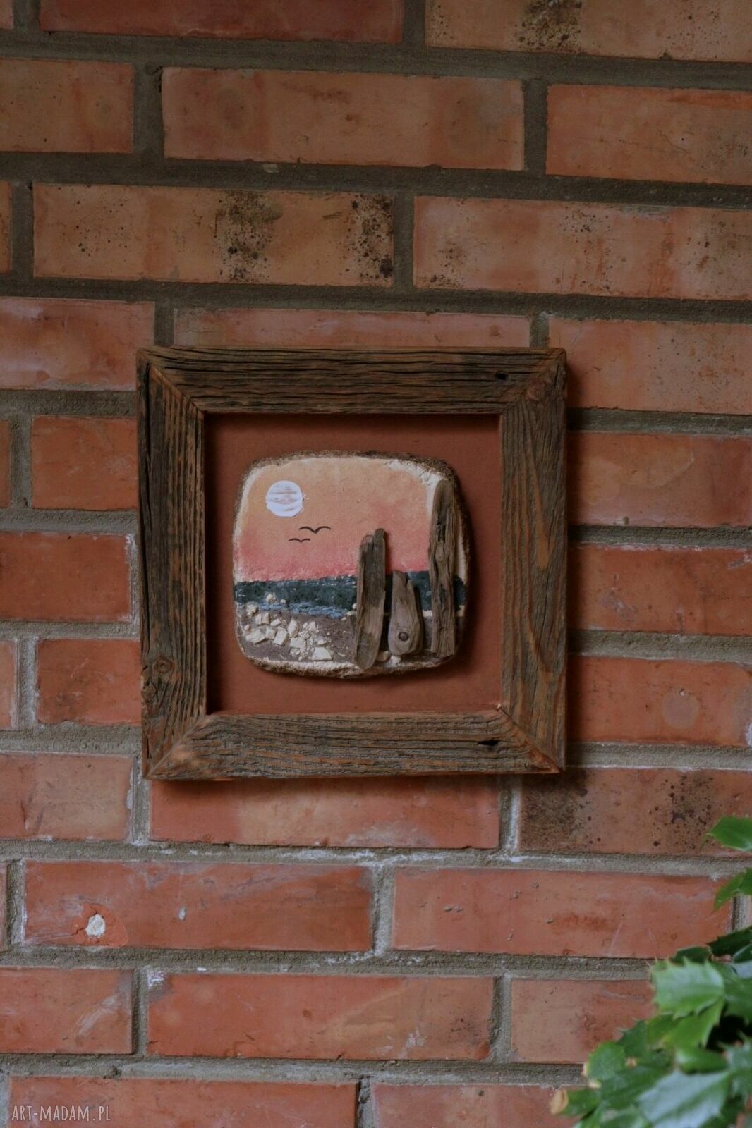 Obraz ceramiczny w drewnianej ramie Enio Art - morze i zachód słońca (29x29 cm)