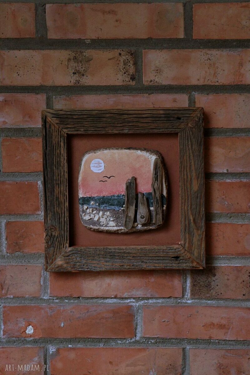 Obraz ceramiczny w drewnianej ramie Enio Art - morze i zachód słońca (29x29 cm)