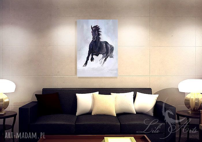 Obraz Czarny Koń na płótnie 70x50 cm - gotowy do zawieszenia