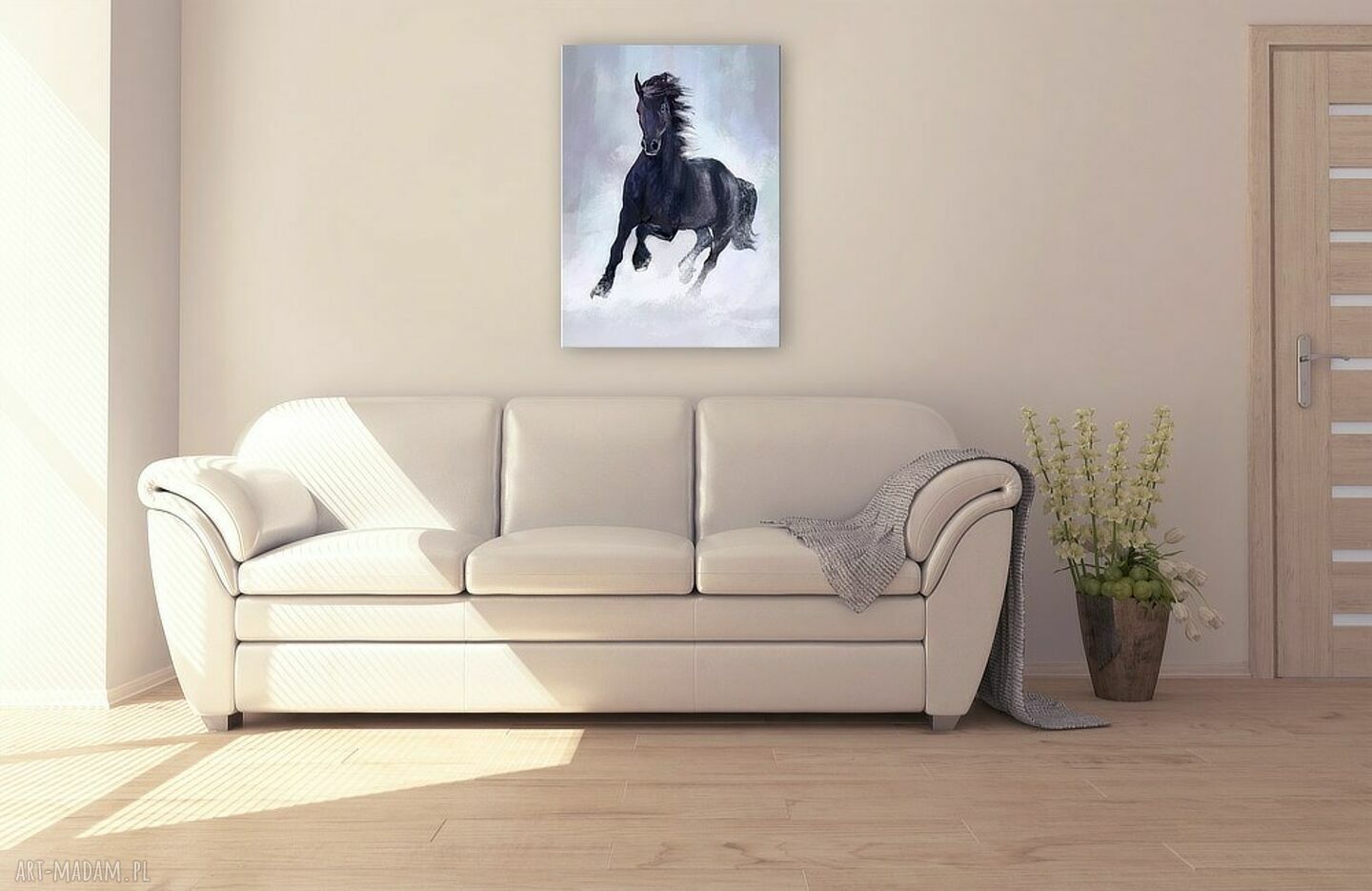 Obraz Czarny Koń na płótnie 70x50 cm - gotowy do zawieszenia
