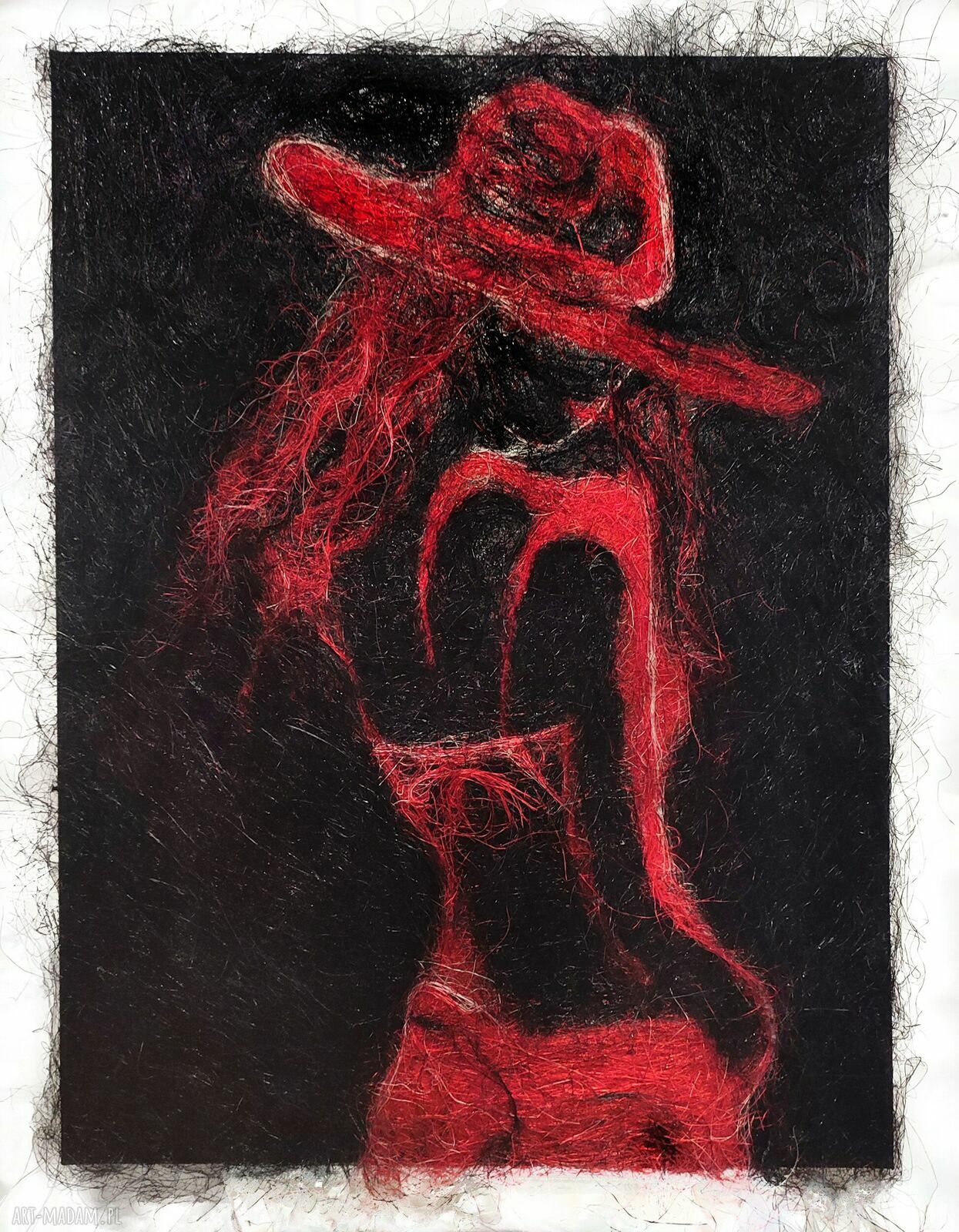 Czerwona Sylwetka - obraz z sizalu na płótnie 80x60 cm