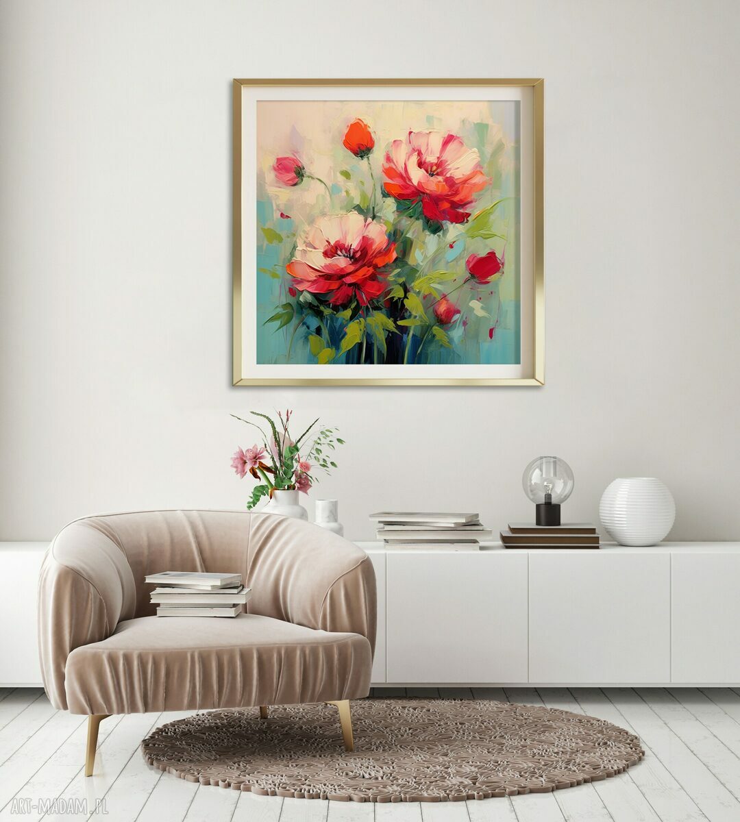 Czerwone piwonie - plakat florystyczny 50x50 cm