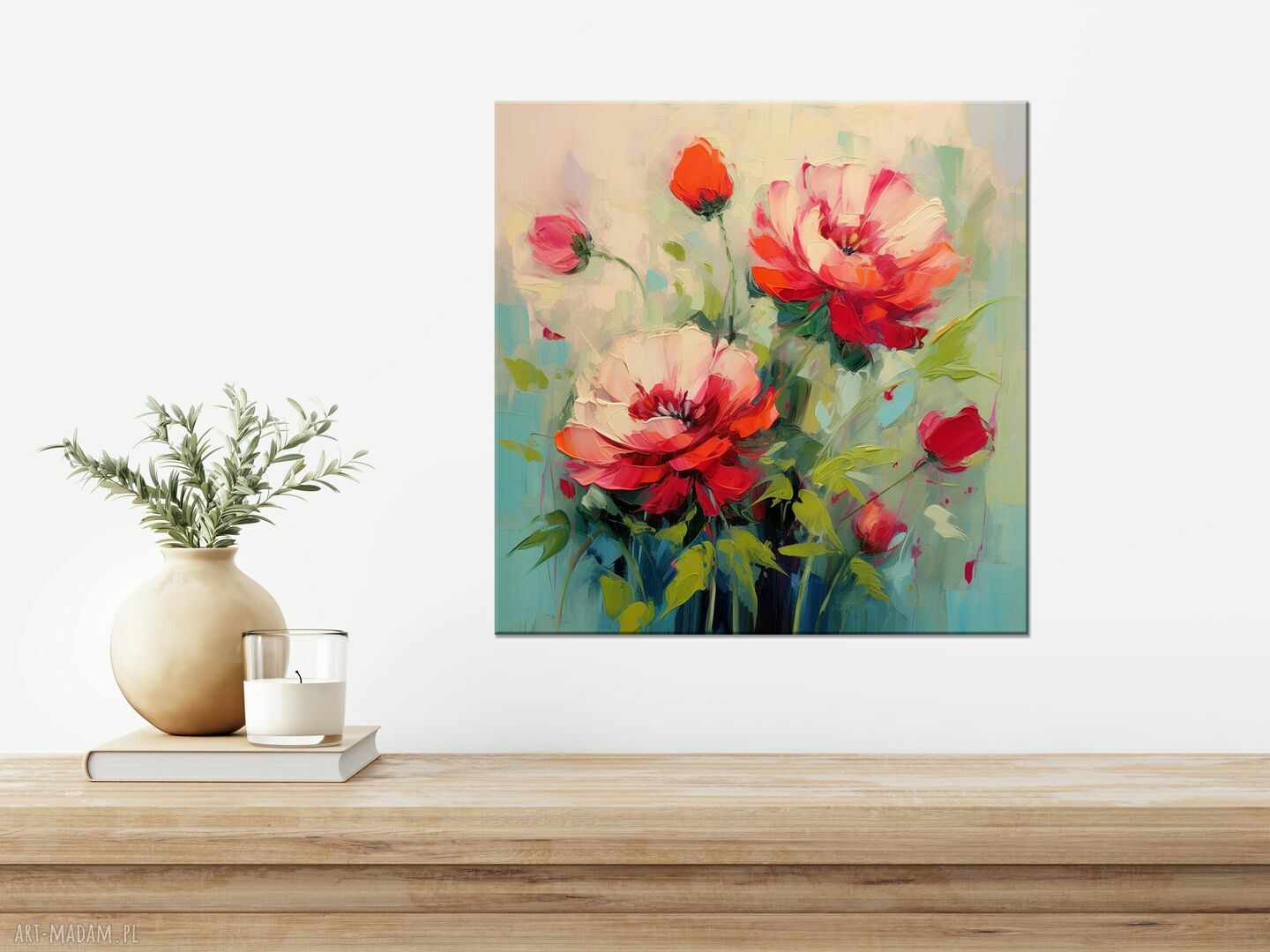 Czerwone piwonie - plakat florystyczny 50x50 cm