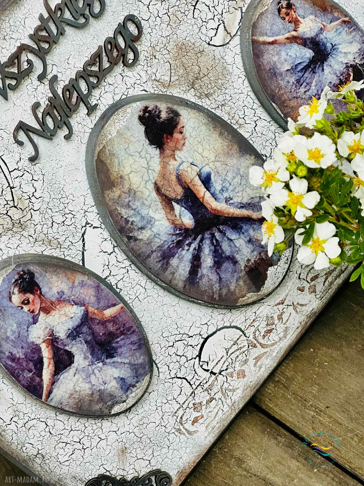 Obraz baletniczki "Wszystkiego najlepszego" - unikatowa dekoracja shabby chic