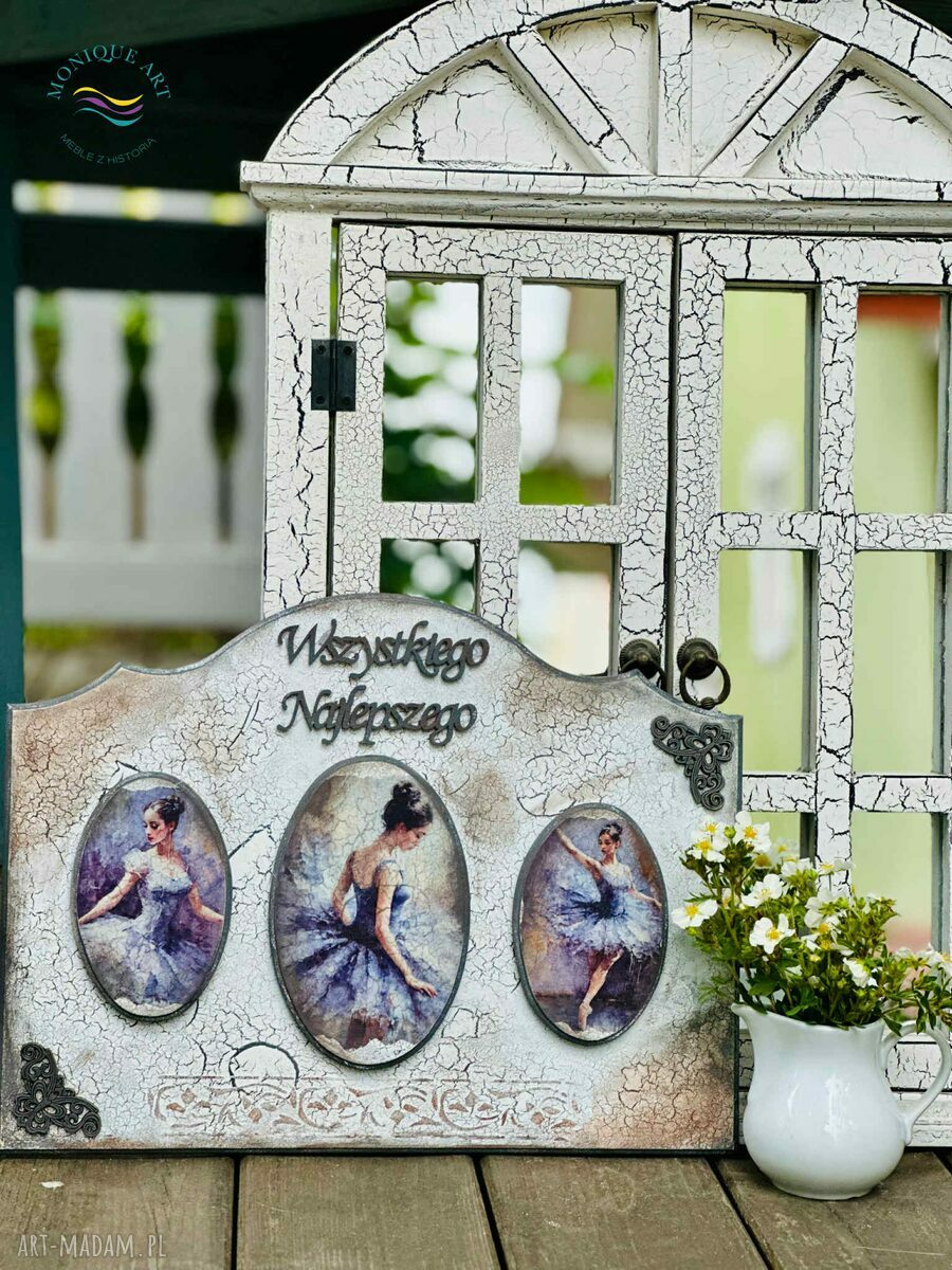 Obraz baletniczki "Wszystkiego najlepszego" - unikatowa dekoracja shabby chic