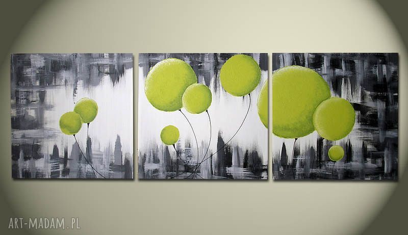 obraz DMUCHAWCE SELEDYNOWE - 150x50cm duży ręcznie malowany