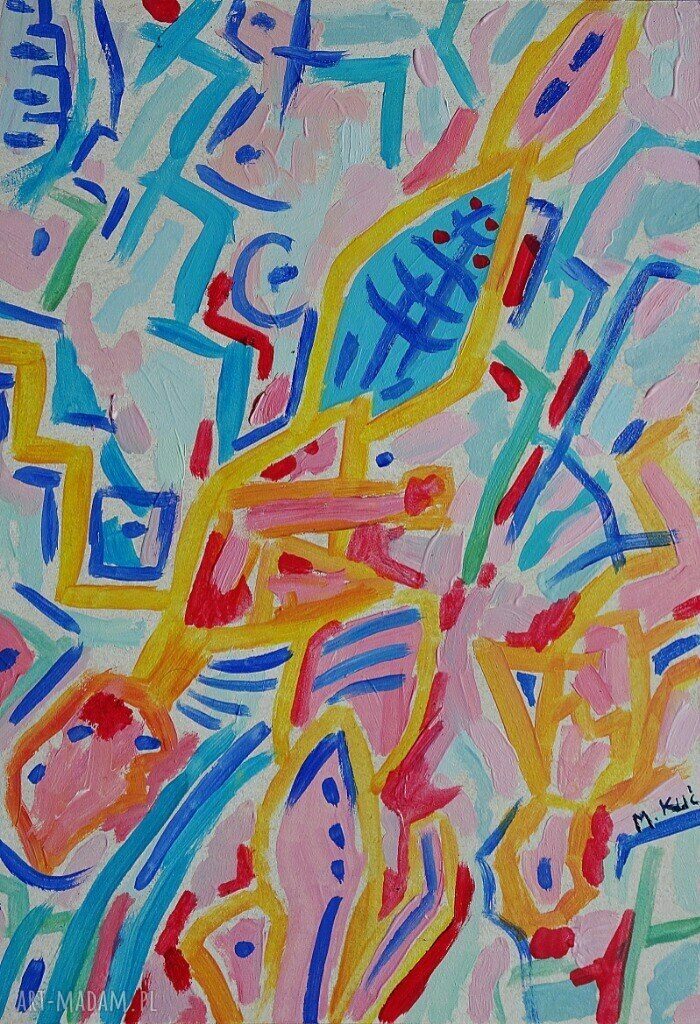 Abstrakcja industrial dla odważnych - obraz olejny do salonu 21x29 cm