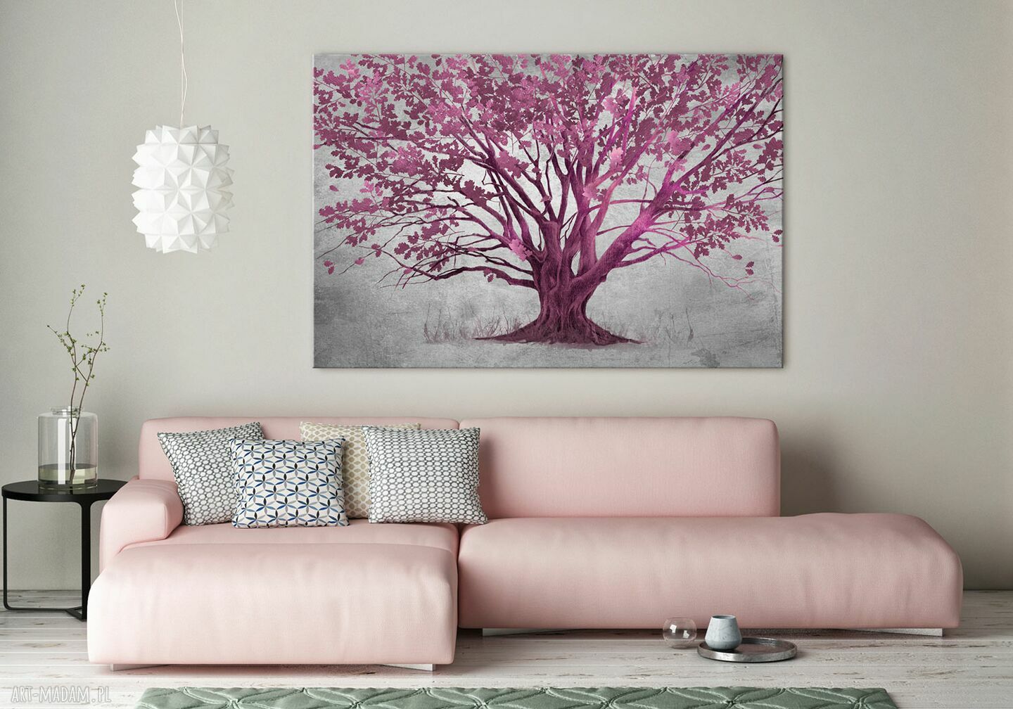 Obraz do salonu z fuksjowym drzewem na płótnie 120x80 cm