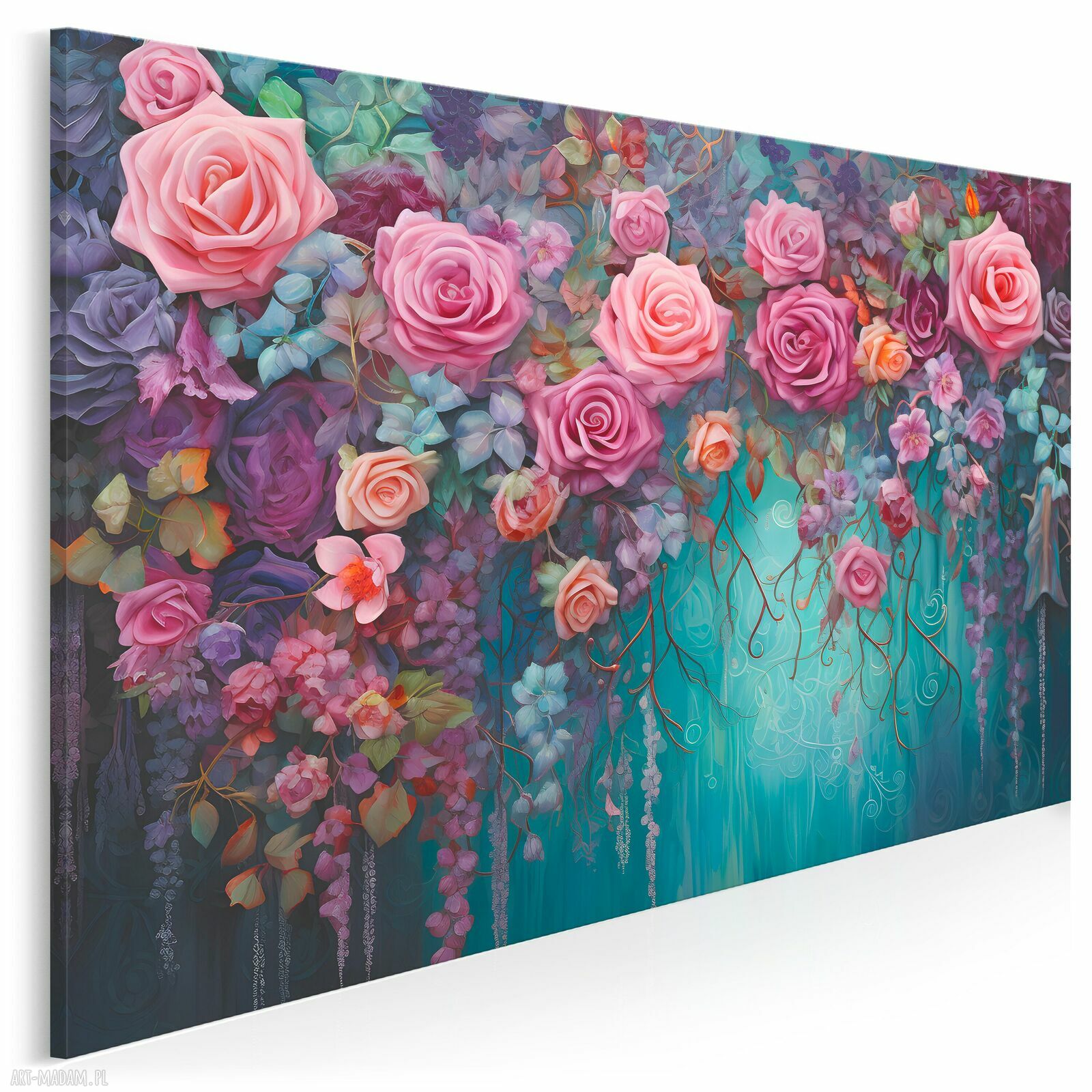 Obraz do salonu z abstrakcyjną kompozycją róż 70x50 cm