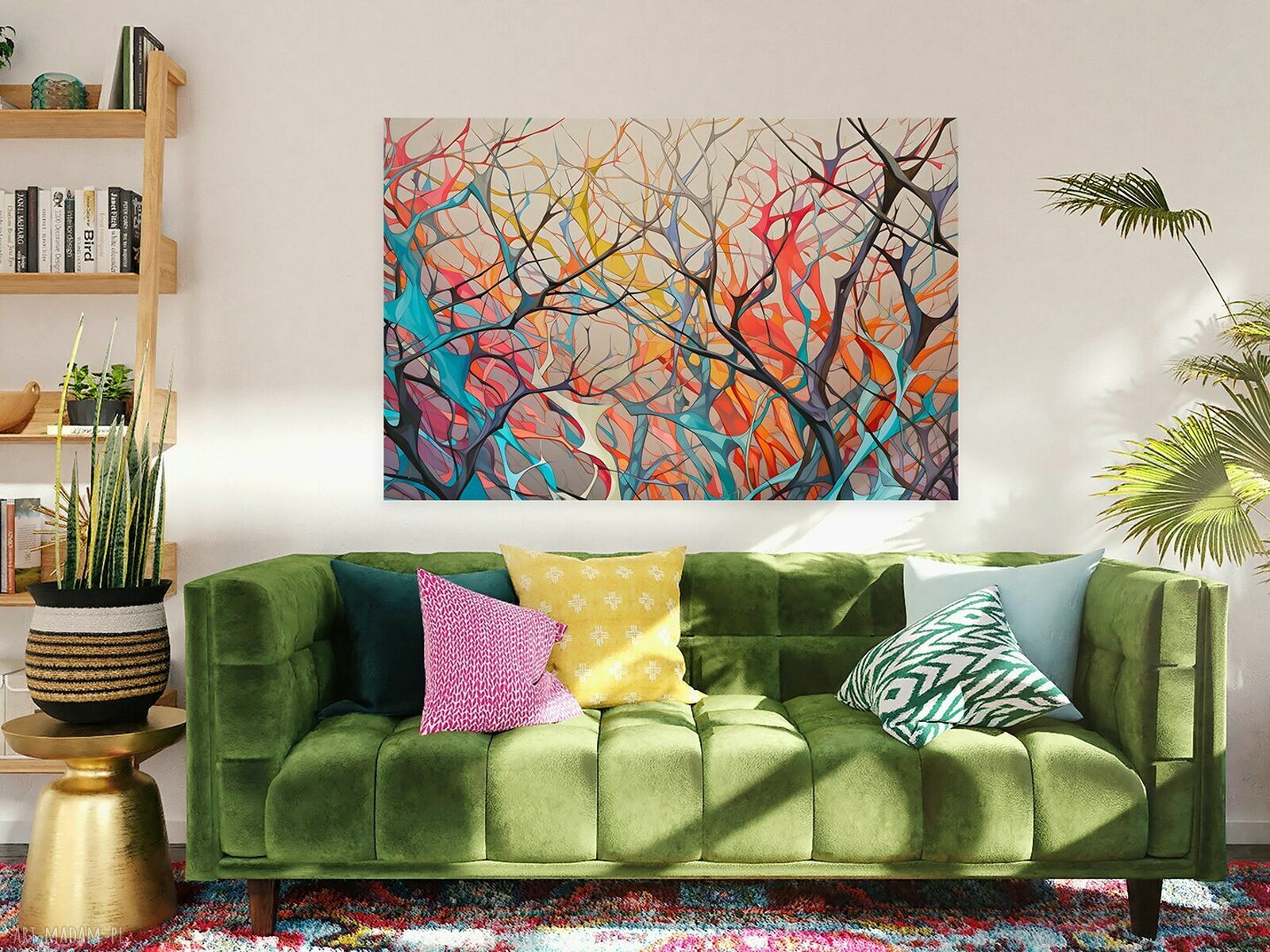 Kolorowe gałęzie drzew - nowoczesny obraz do salonu 70x50 cm