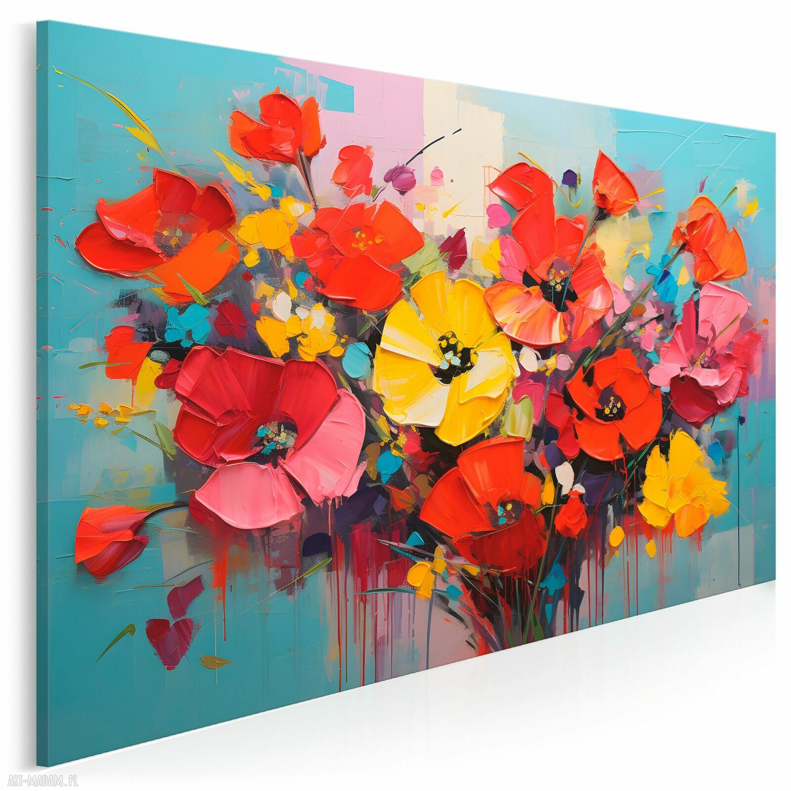 Abstrakcyjne kwiaty jak malowane farbą - obraz na płótnie 70x50 cm