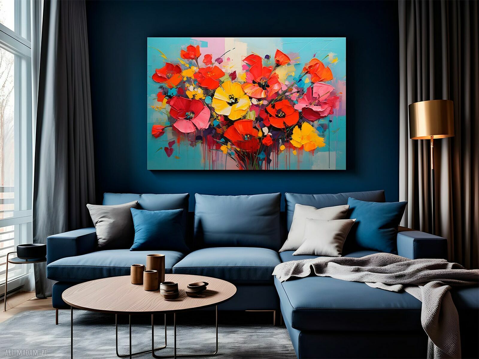 Abstrakcyjne kwiaty jak malowane farbą - obraz na płótnie 70x50 cm