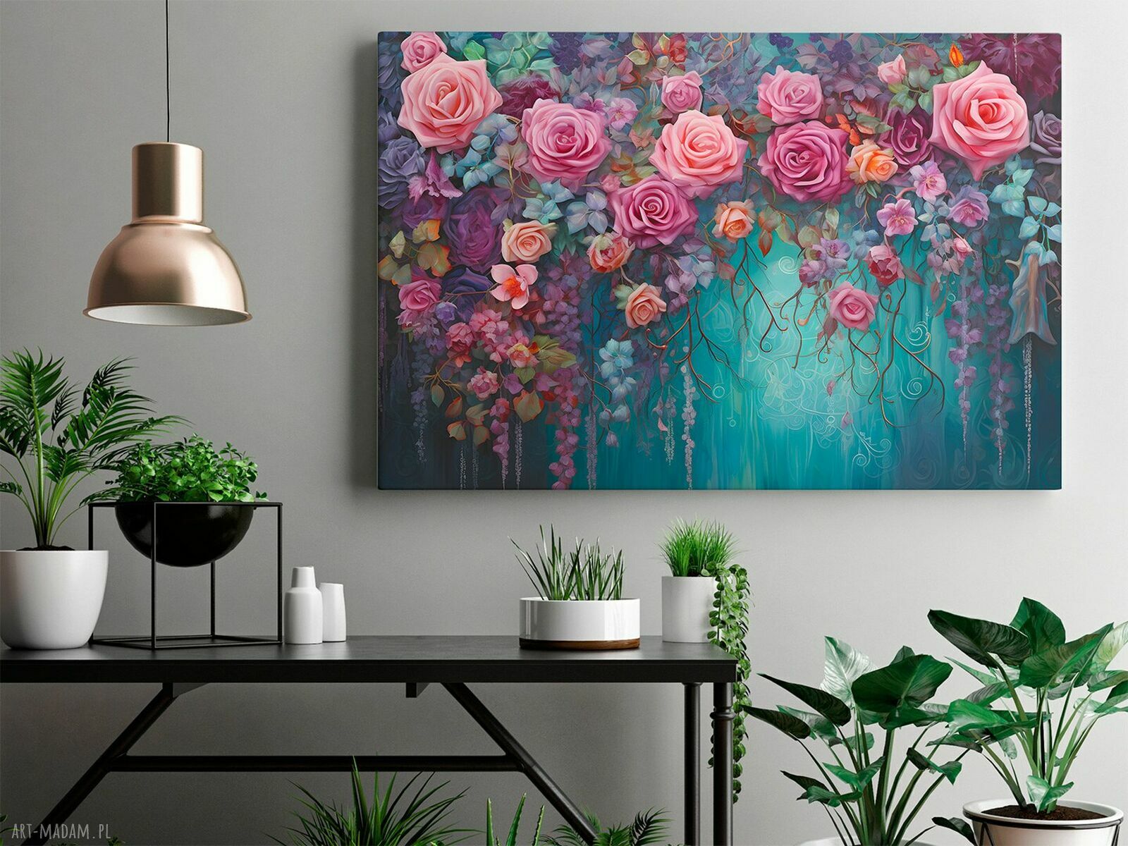 Obraz do salonu z abstrakcyjną kompozycją róż 70x50 cm
