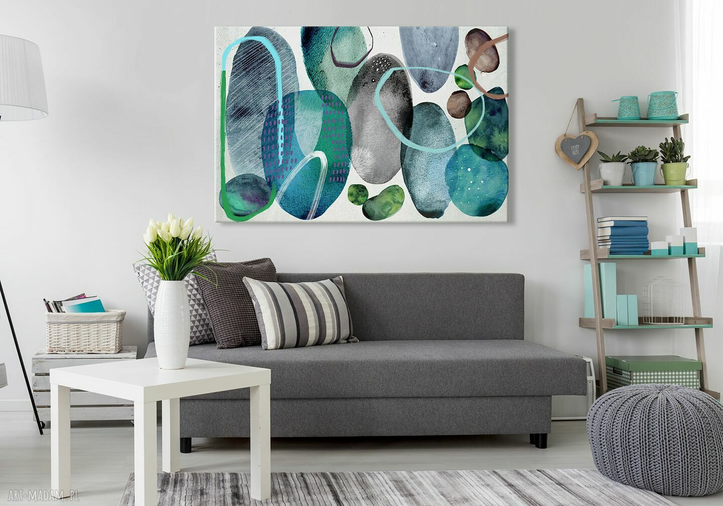 Akwarelowe kamienie - nowoczesny obraz abstrakcyjny 120x80 cm