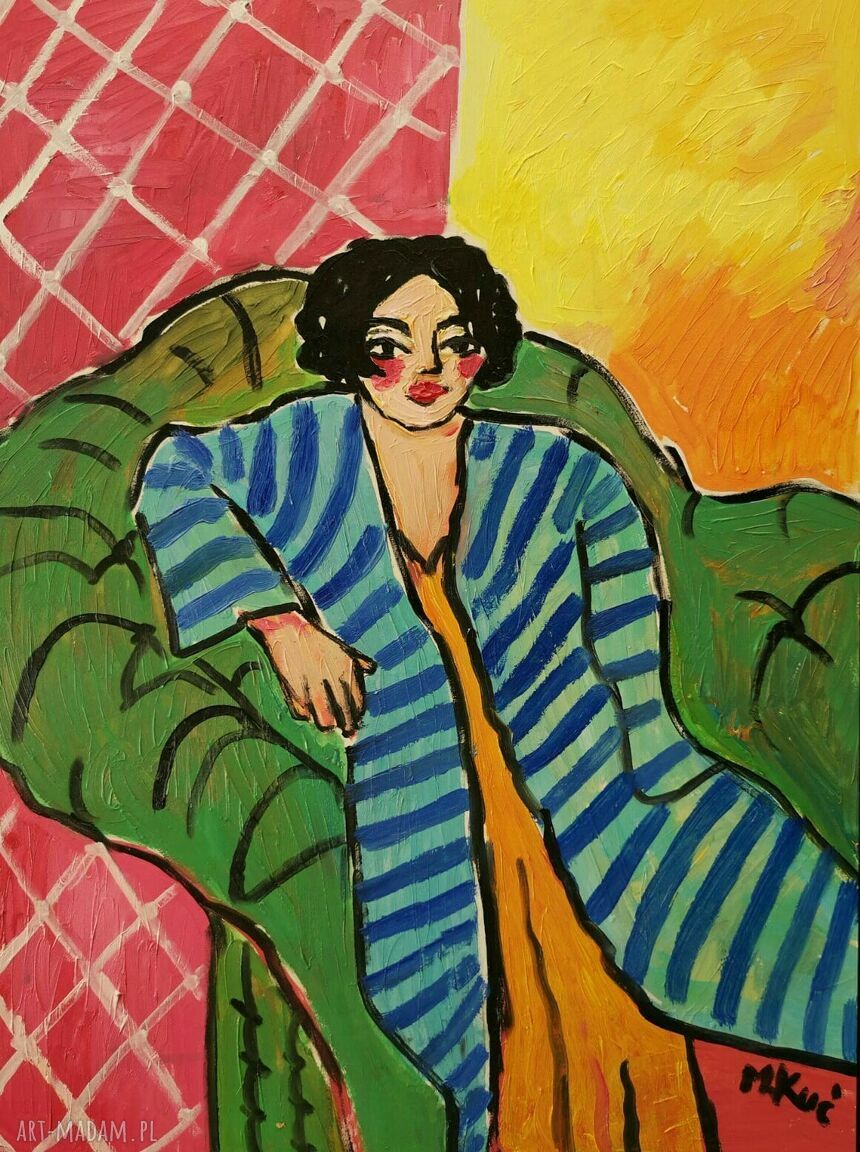 Obraz do salonu „Dama na kanapie” - olej na płycie 30x40 cm, edycja limitowana