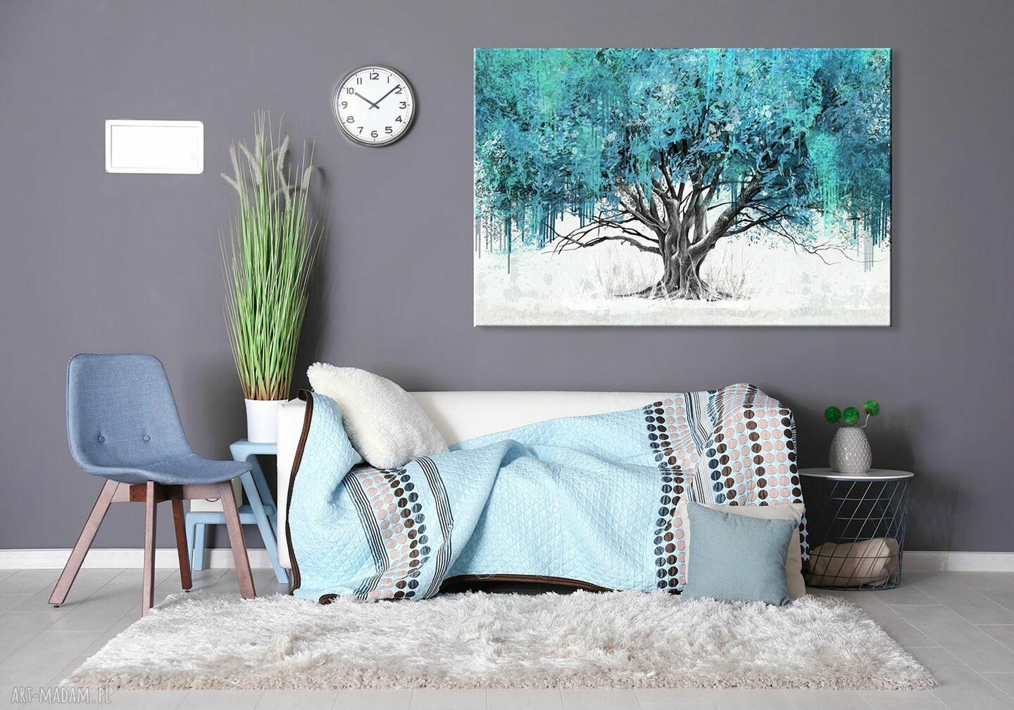 Obraz do salonu "TURKUSOWE DRZEWO" 02608 - druk na płótnie 120x80 cm
