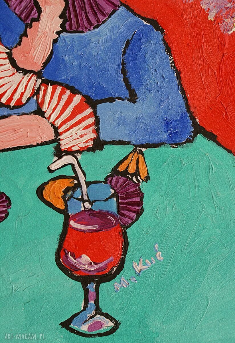 Obraz do salonu „Babcia z drinkiem” - kwiaty w wazonie