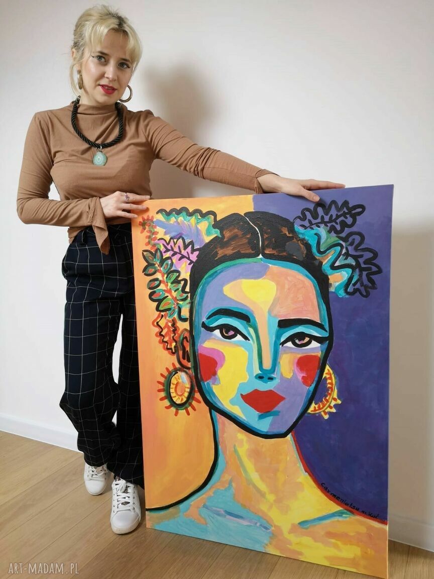 Duży obraz na płótnie 100x70 - portret kobiety fowizm i ekspresjonizm (akryl)