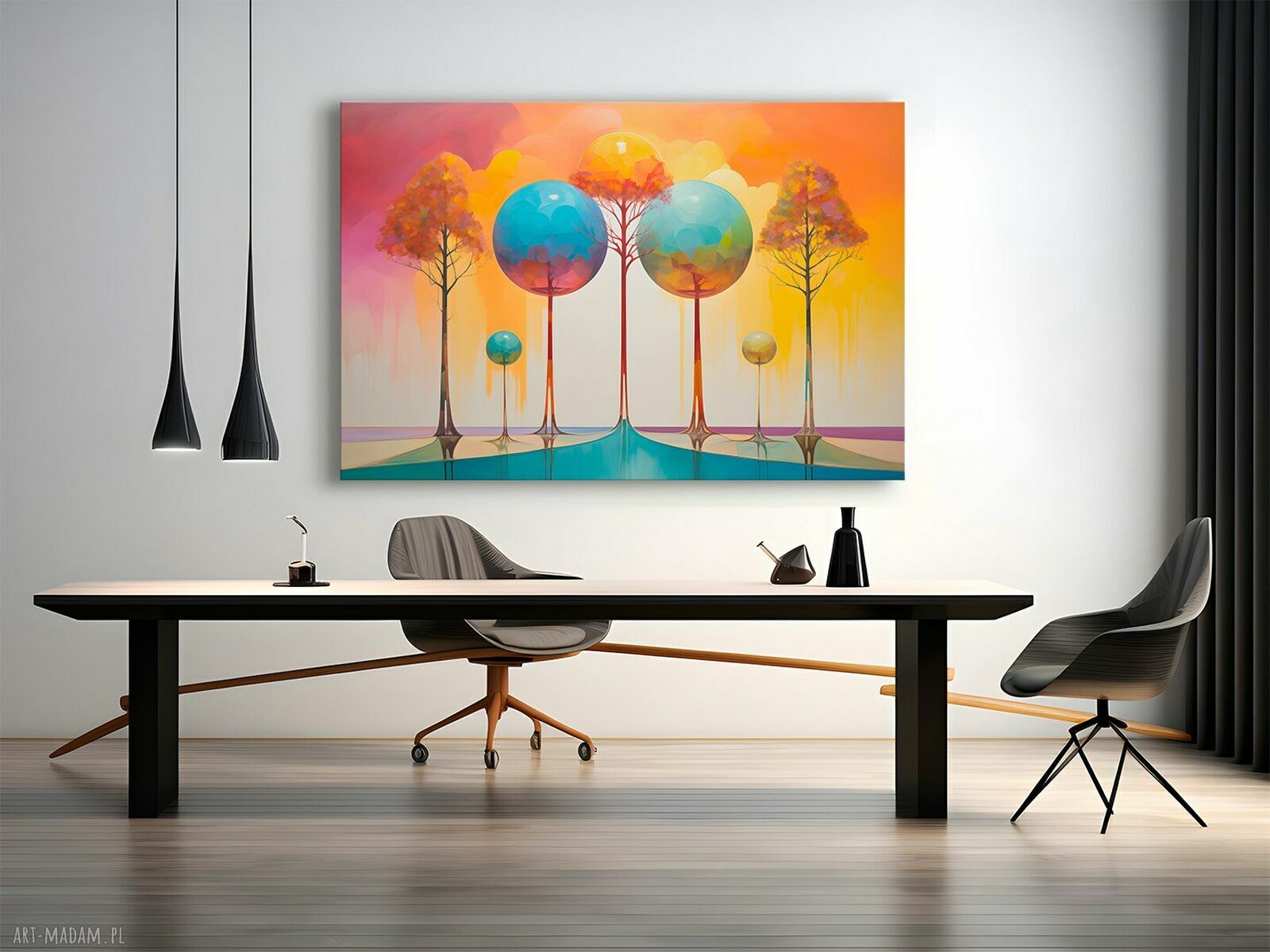 Obraz do salonu - Kolorowe drzewa abstrakcyjny pejzaż 70x50 cm (105801)