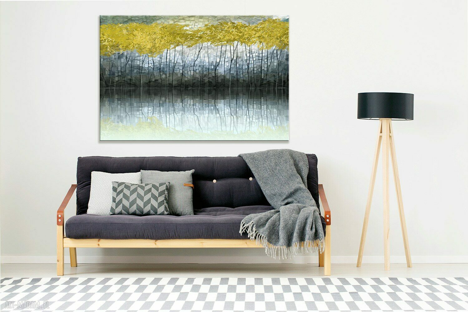 Obraz na płótnie do salonu: pejzaż z drzewem i odbiciem w wodzie 120x80 cm