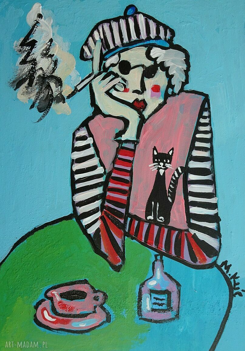 Obraz do salonu „Kawa i papieros” - akryl na płycie 21x29 cm
