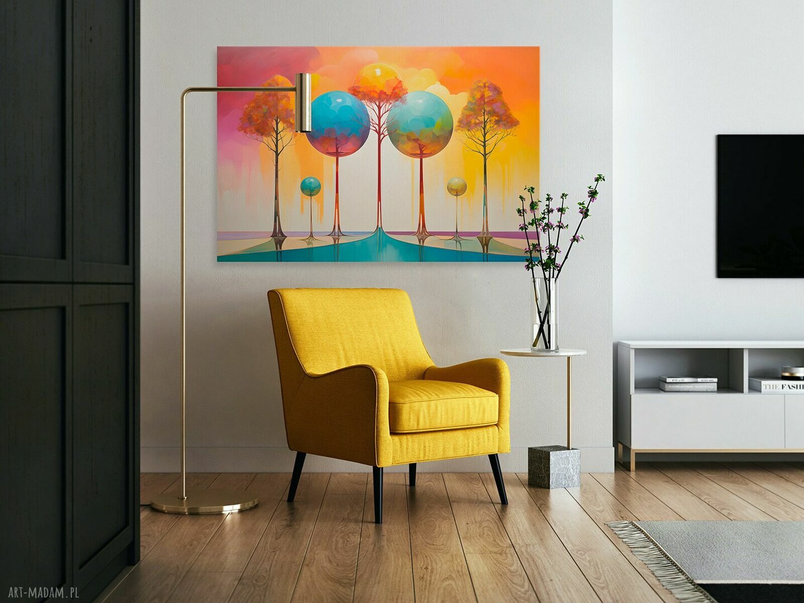 Obraz do salonu - Kolorowe drzewa abstrakcyjny pejzaż 70x50 cm (105801)