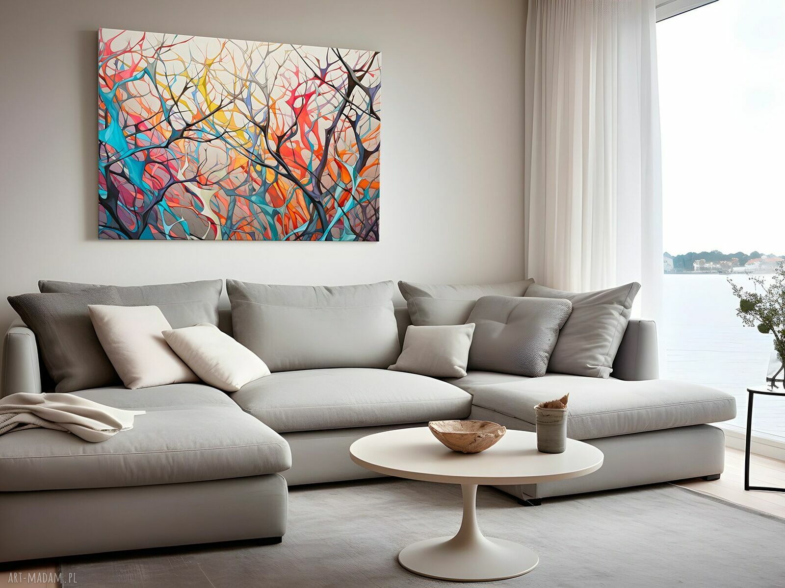 Kolorowe gałęzie drzew - nowoczesny obraz do salonu 70x50 cm