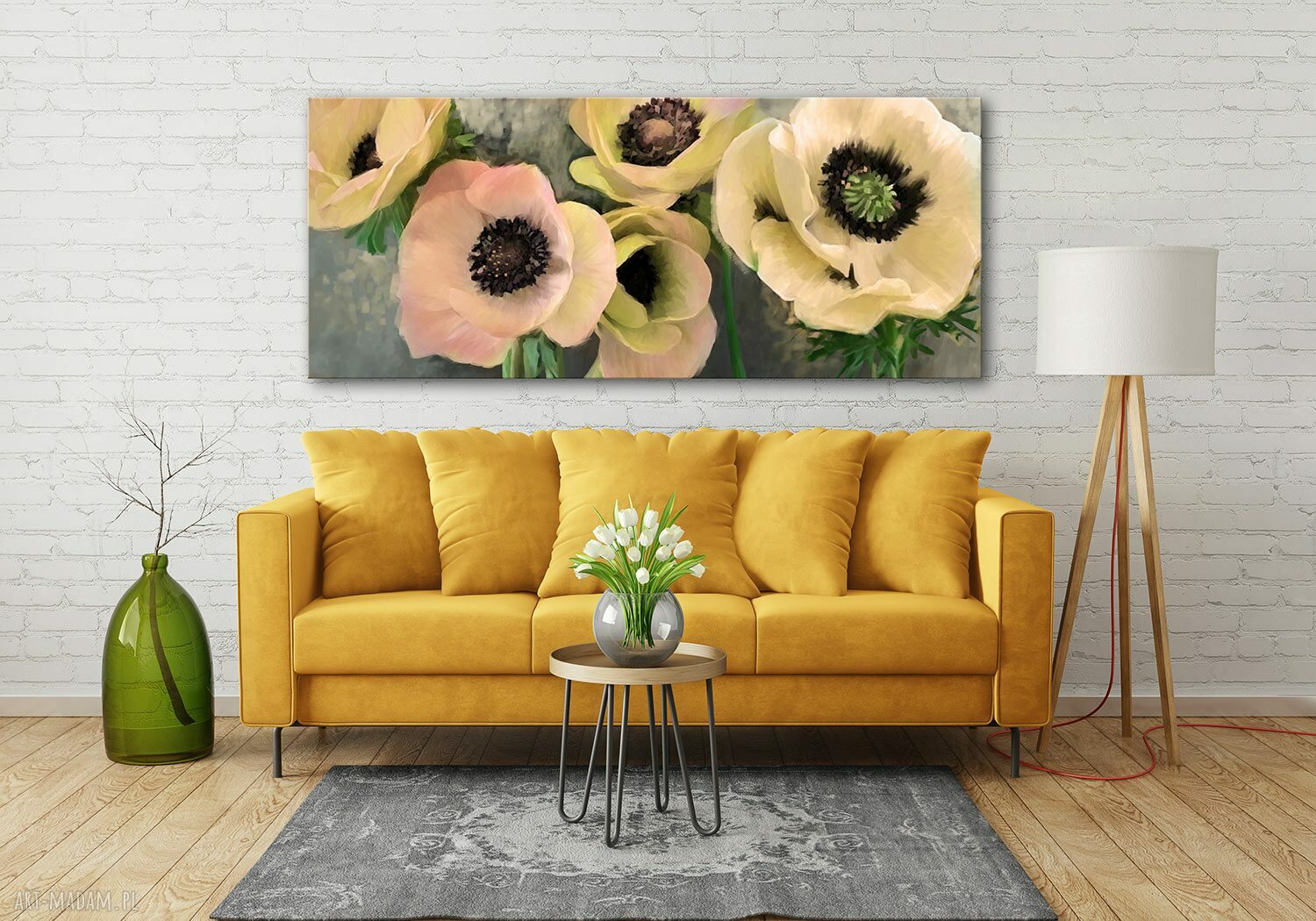 Obraz do salonu z różowymi anemonami na płótnie 147x60 cm