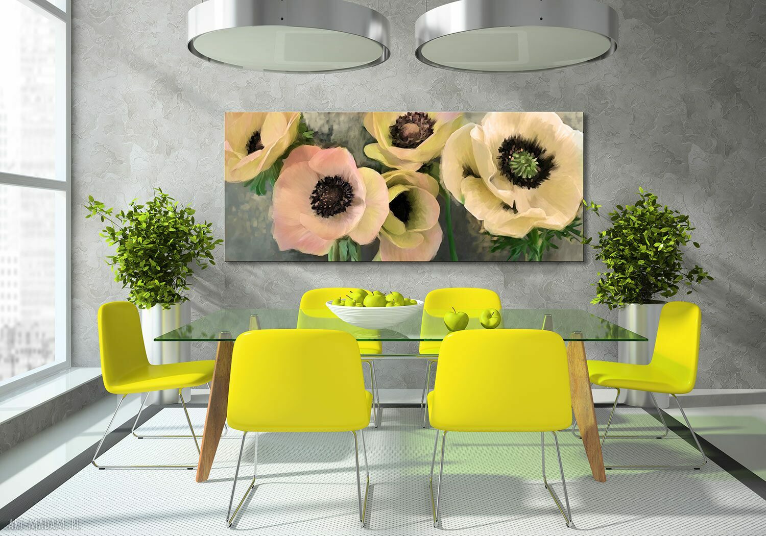 Obraz do salonu z różowymi anemonami na płótnie 147x60 cm