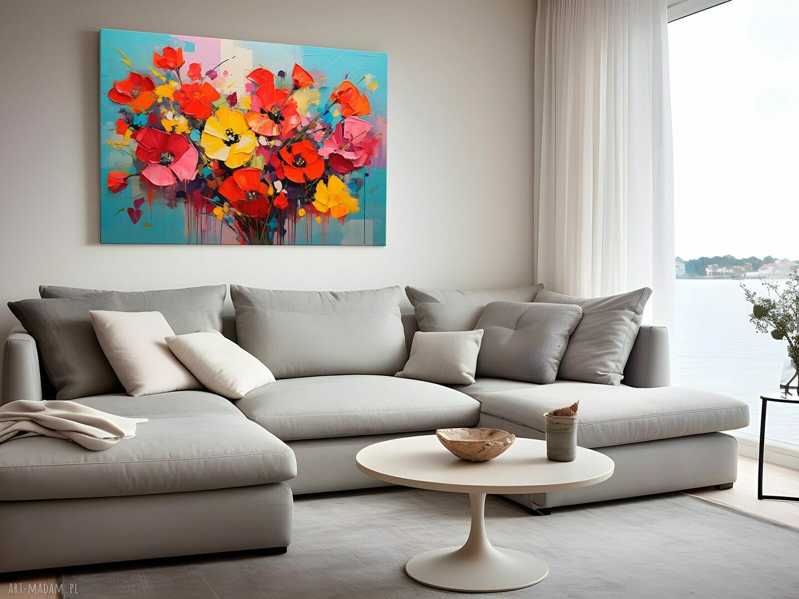 Abstrakcyjne kwiaty jak malowane farbą - obraz na płótnie 70x50 cm