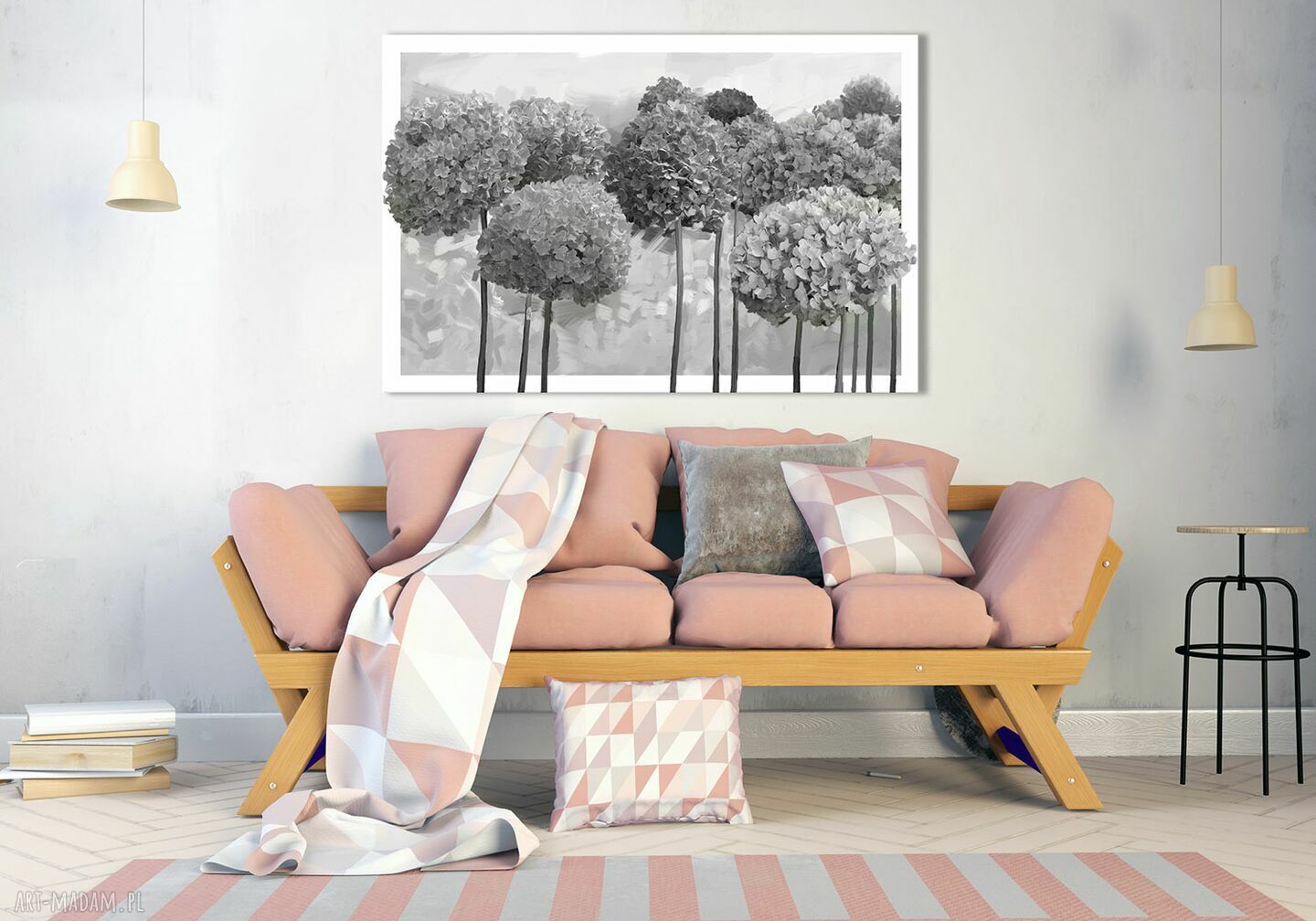 Obraz do salonu z hortensjami w szarościach 120x80 - gotowy do zawieszenia