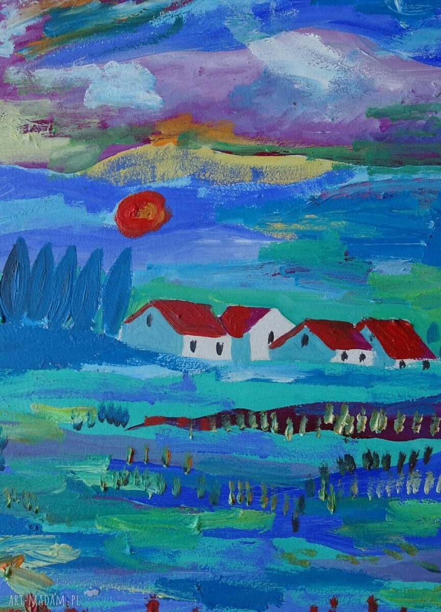 Obraz do salonu Pejzaż surrealistyczny - malowany akrylami na płycie A4