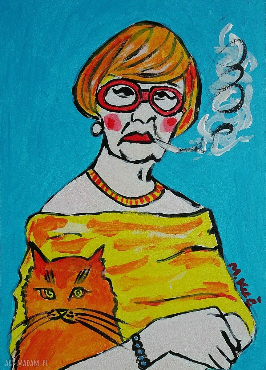 Obraz do salonu Babcia z kotkiem