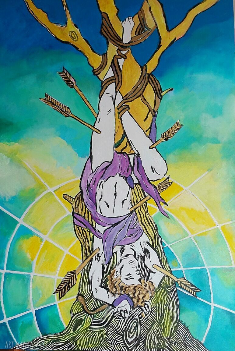 Duży obraz olejny 100x70 - motyw wisielca do salonu na blejtramie