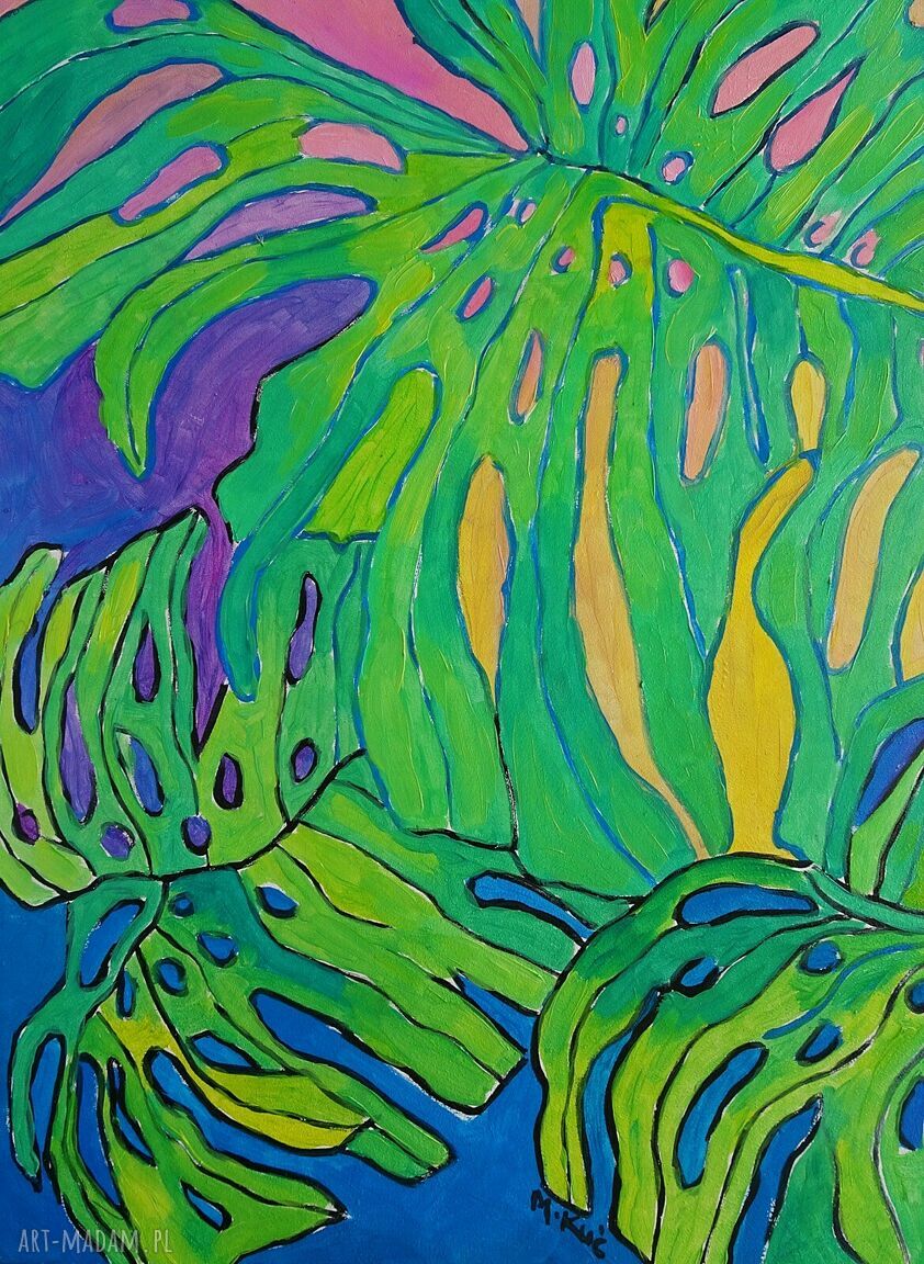 Obraz do salonu Monstera kwiat na zamówienie ręcznie malowany | art Madam.pl