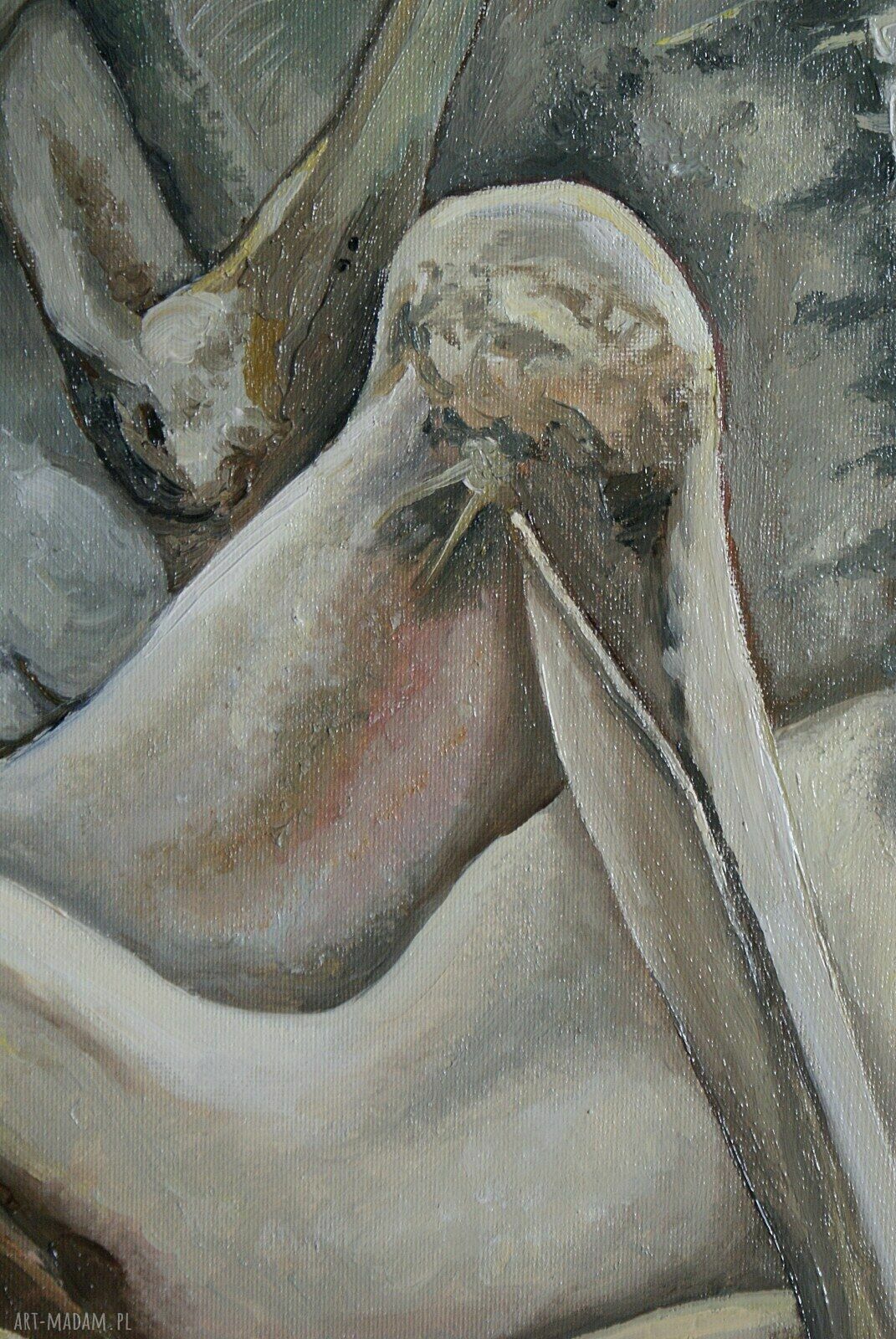Ręcznie malowany obraz olejny do salonu Carmenlotsu - żółto-pomarańczowa para 58x78 cm