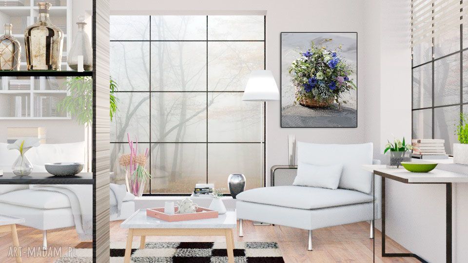 Obraz do salonu Koszyk z kwiatami 50x60 - polne kwiaty na płótnie